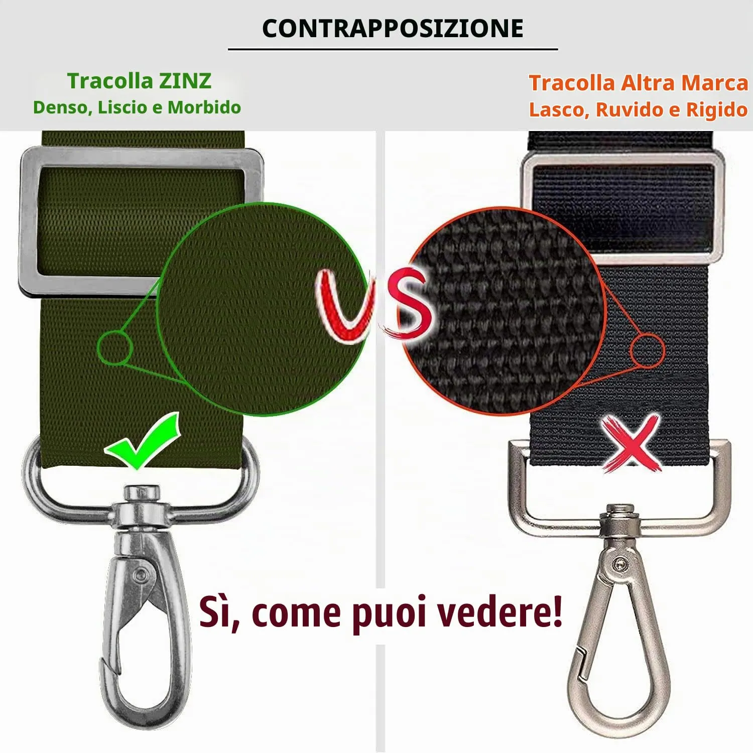 ZINZ Cinturino Regolabile con Imbottitura Fissa, 57", Verde Militare - immagine 3
