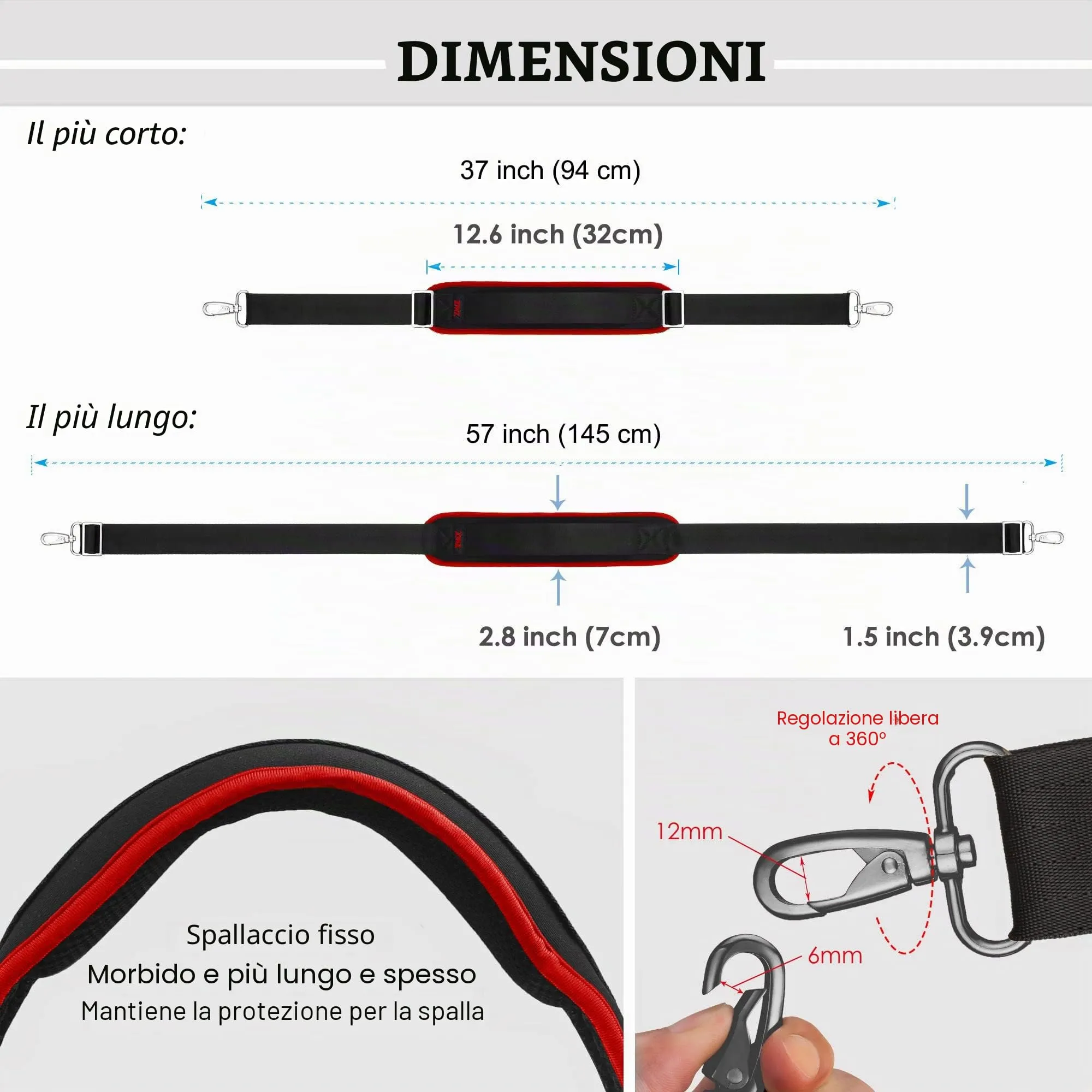 ZINZ Cinturino Regolabile con Imbottitura Fissa, 57", Bordo Del Vino - immagine 2