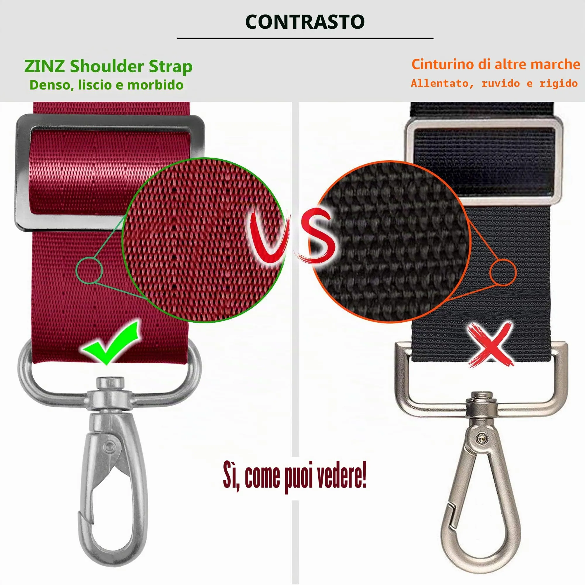 ZINZ Cinturino Regolabile con Imbottitura Fissa, Rosso, 57" - immagine 3