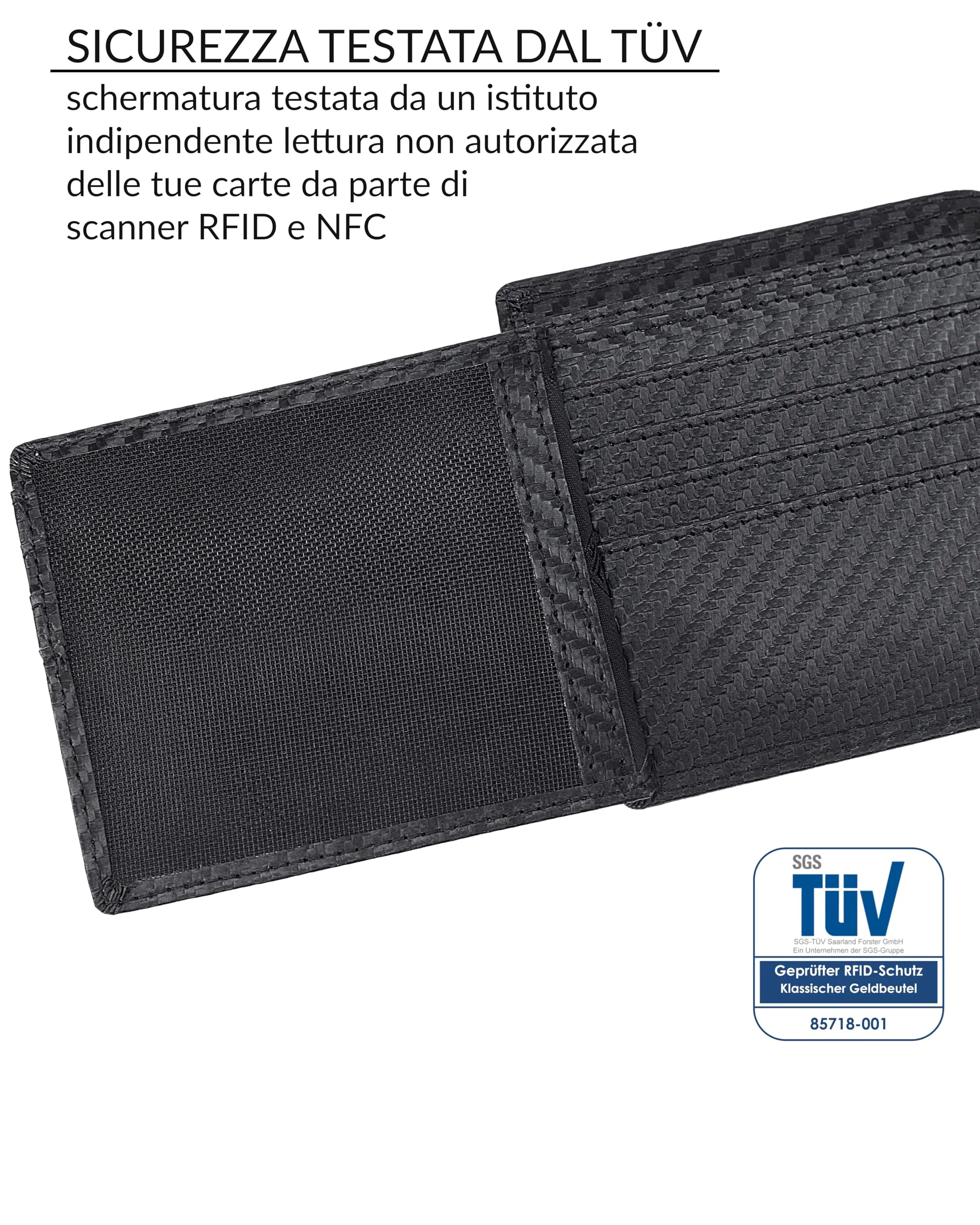 TRAVANDO Oslo Portafoglio Uomo Verticale RFID Nero Carbonio - immagine 5