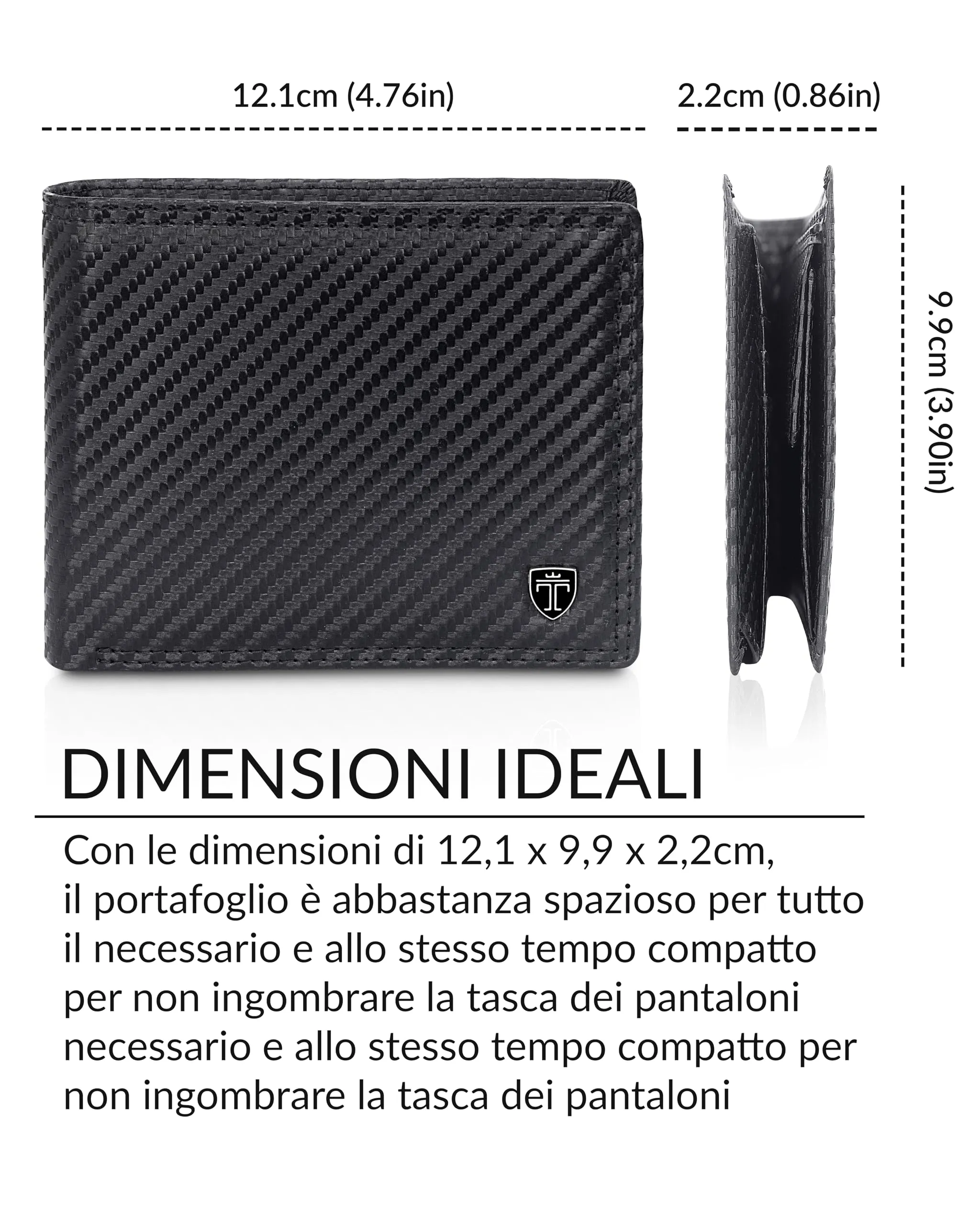 TRAVANDO Oslo Portafoglio Uomo Verticale RFID Nero Carbonio - immagine 6