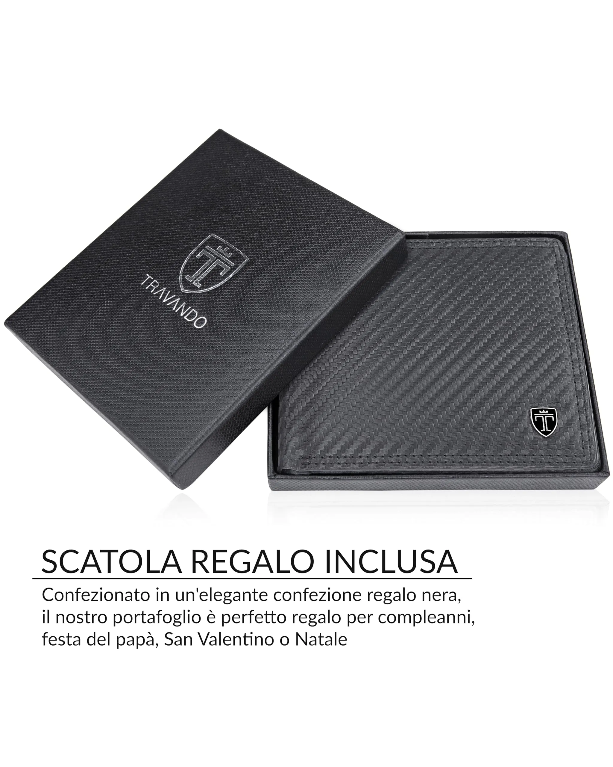 TRAVANDO Oslo Portafoglio Uomo Verticale RFID Nero Carbonio - immagine 7