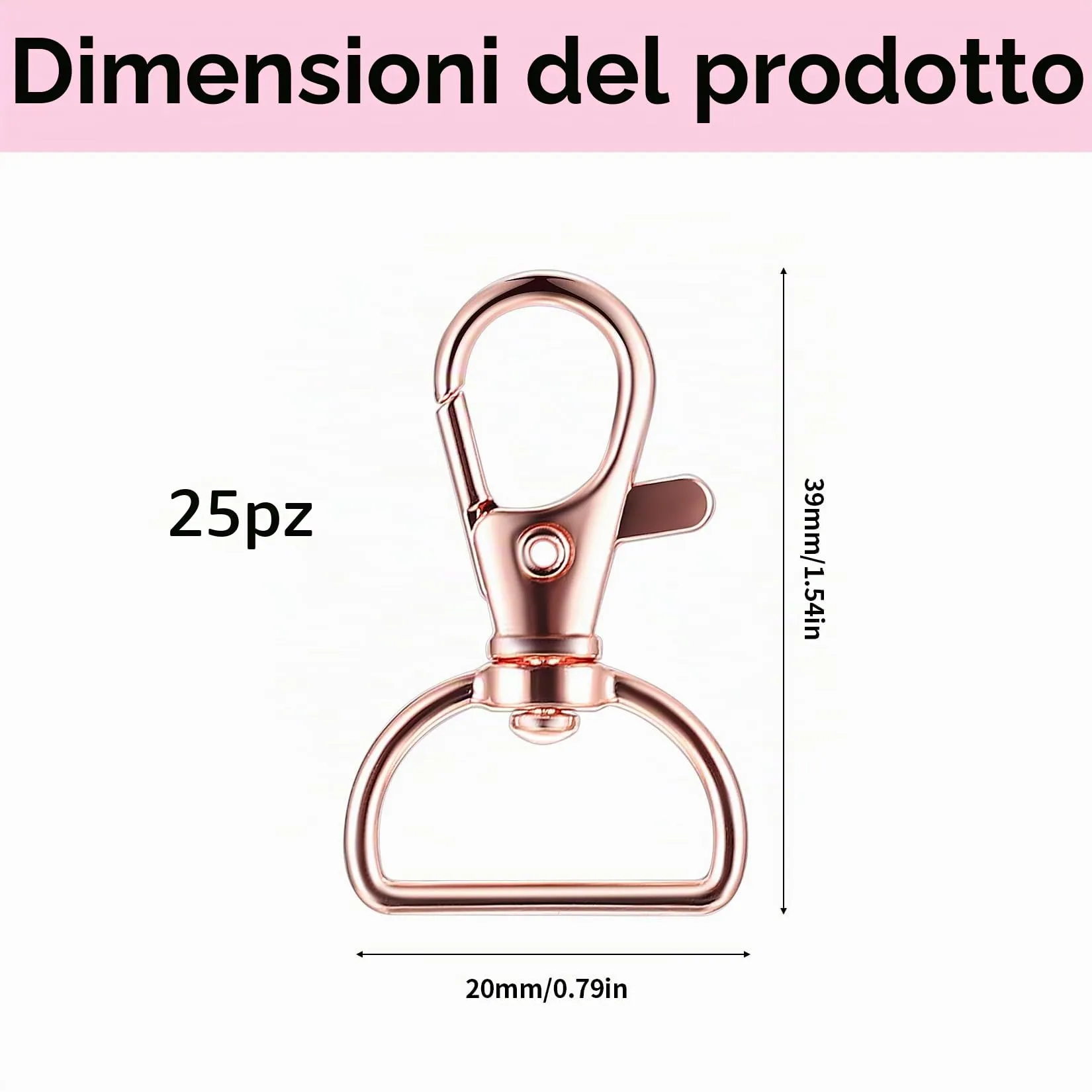 MMDBD 25 Moschettoni Girevoli in Lega di Zinco, Chiusure a D per Borse Fai-da-Te, Oro Rosa - immagine 2