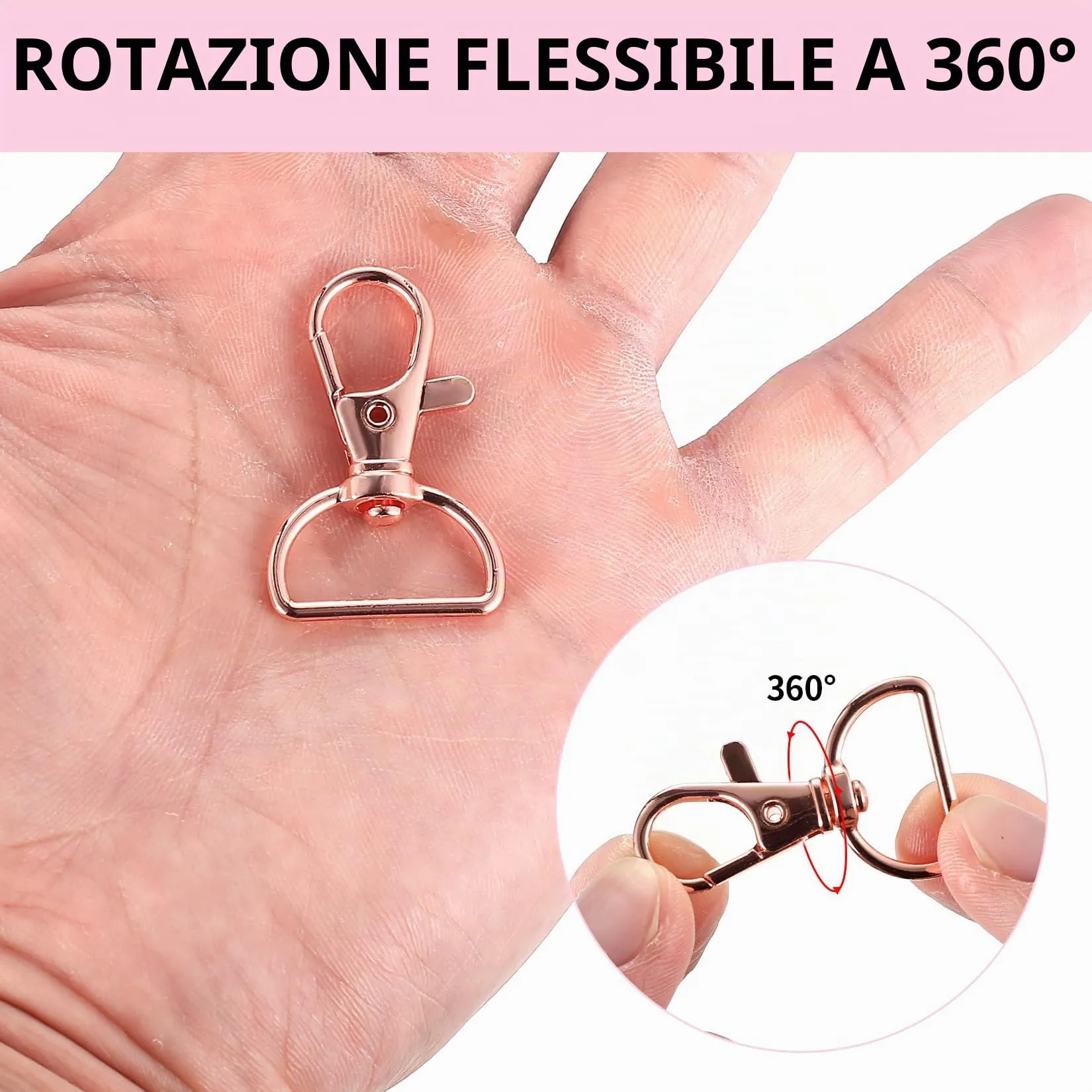MMDBD 25 Moschettoni Girevoli in Lega di Zinco, Chiusure a D per Borse Fai-da-Te, Oro Rosa - immagine 3