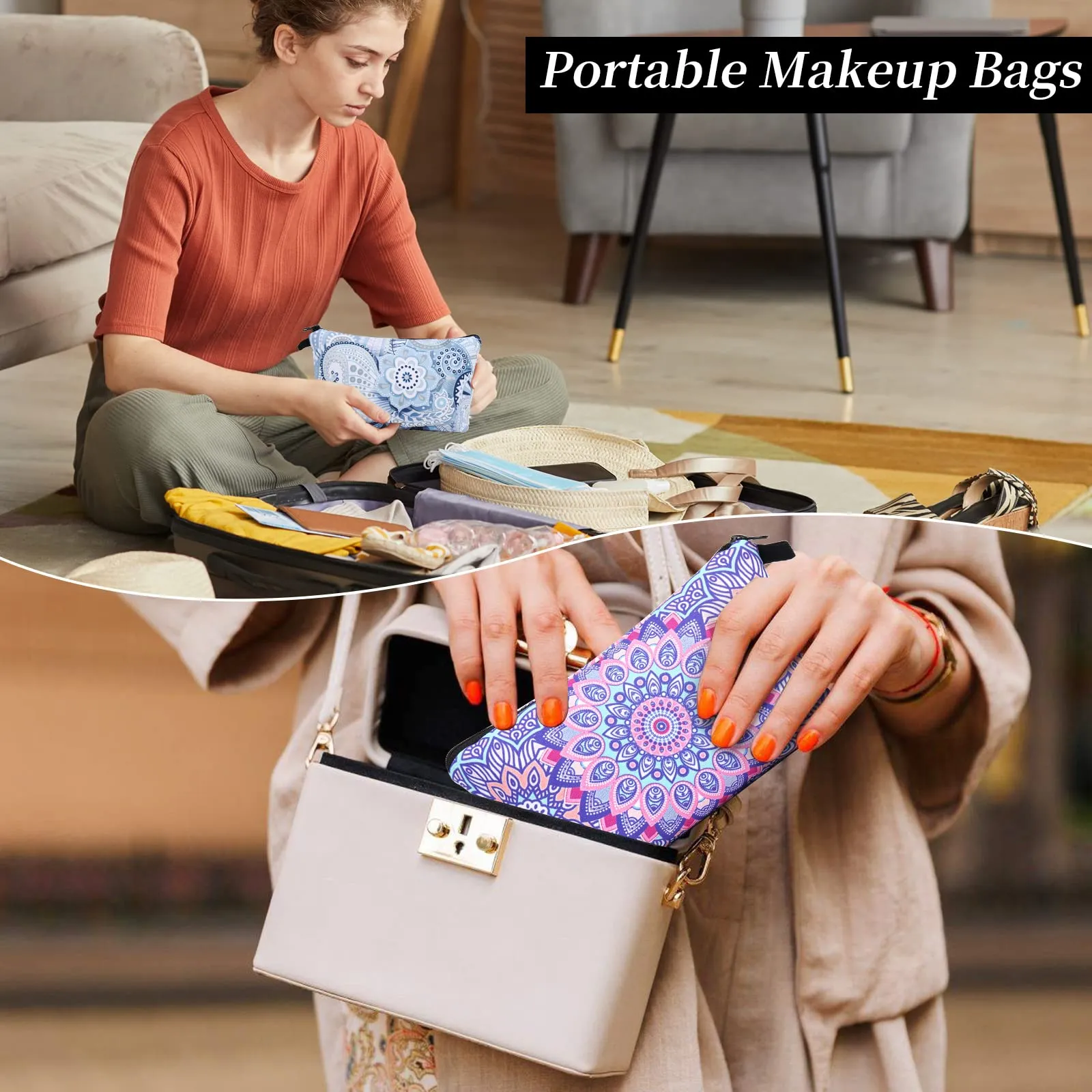 Czemo Borsa Cosmetica in Tela, Set da 4 Pezzi con Cerniera, Multifunzionale per Trucco e Viaggio - immagine 4