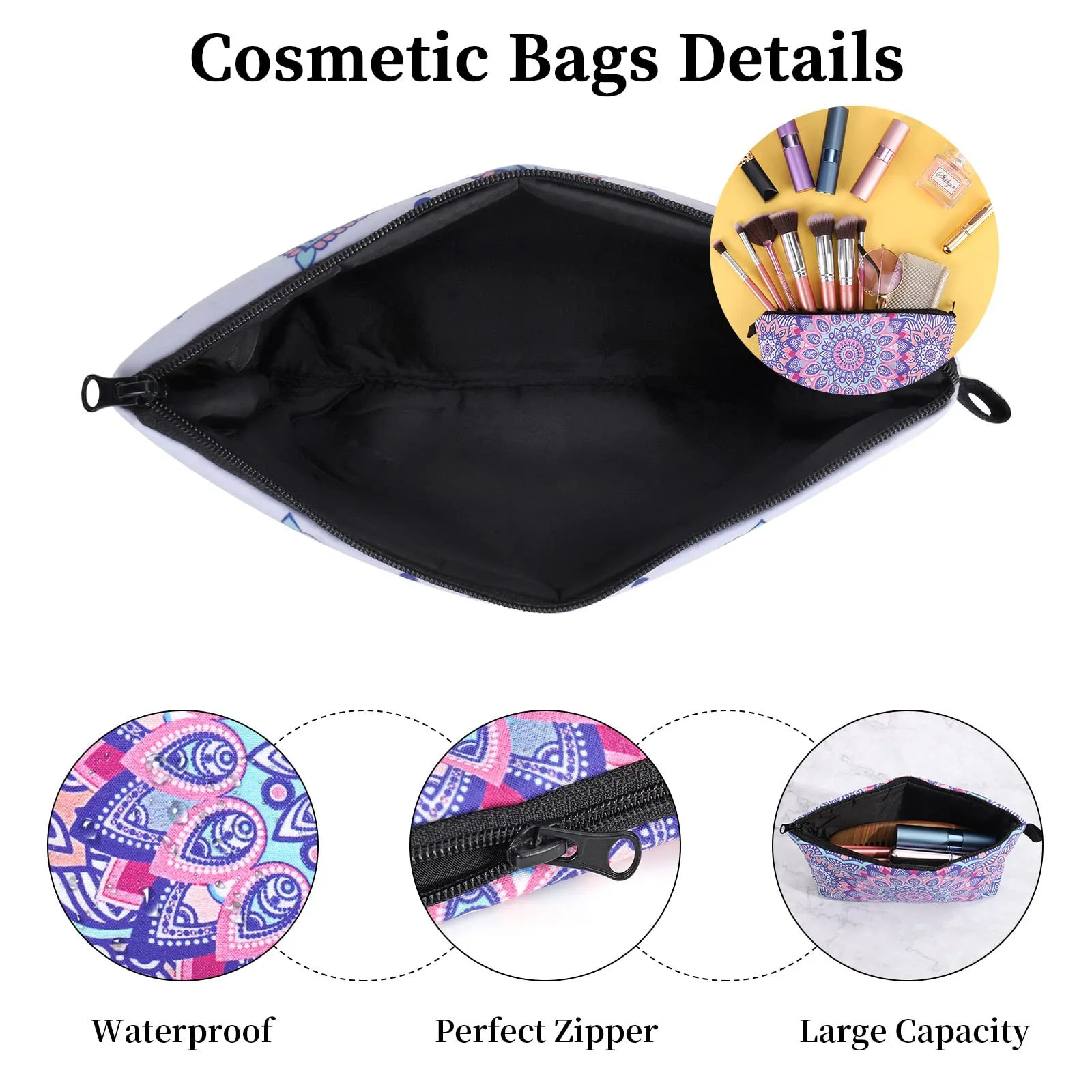 Czemo Borsa Cosmetica in Tela, Set da 4 Pezzi con Cerniera, Multifunzionale per Trucco e Viaggio - immagine 5