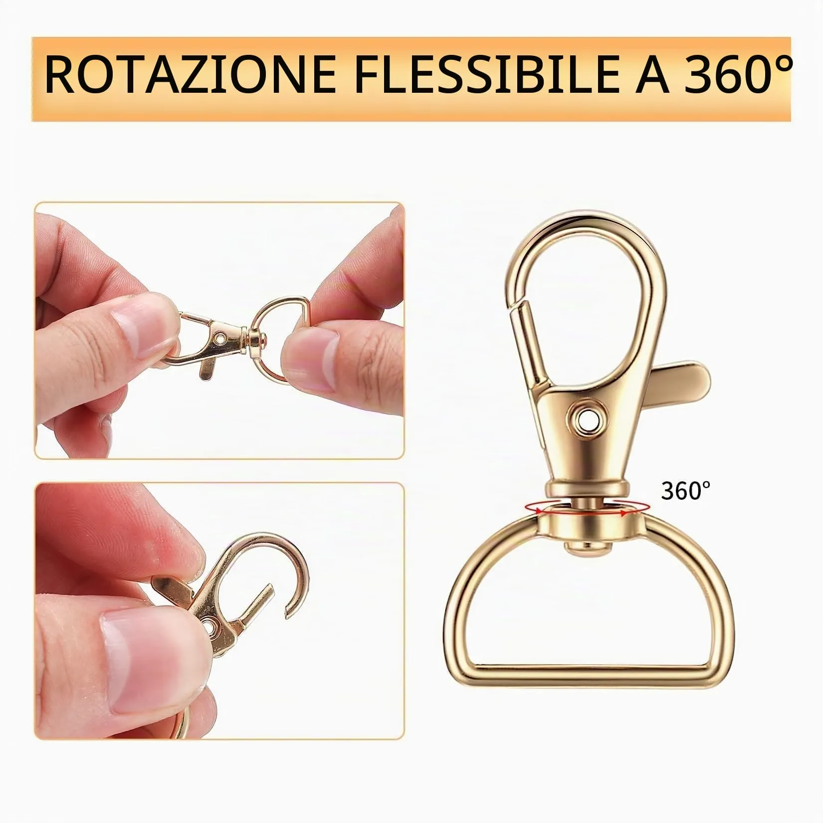 MMDBD Moschettoni Chiusure Girevoli a Artiglio di Aragosta, Oro, 50 Pezzi - immagine 3