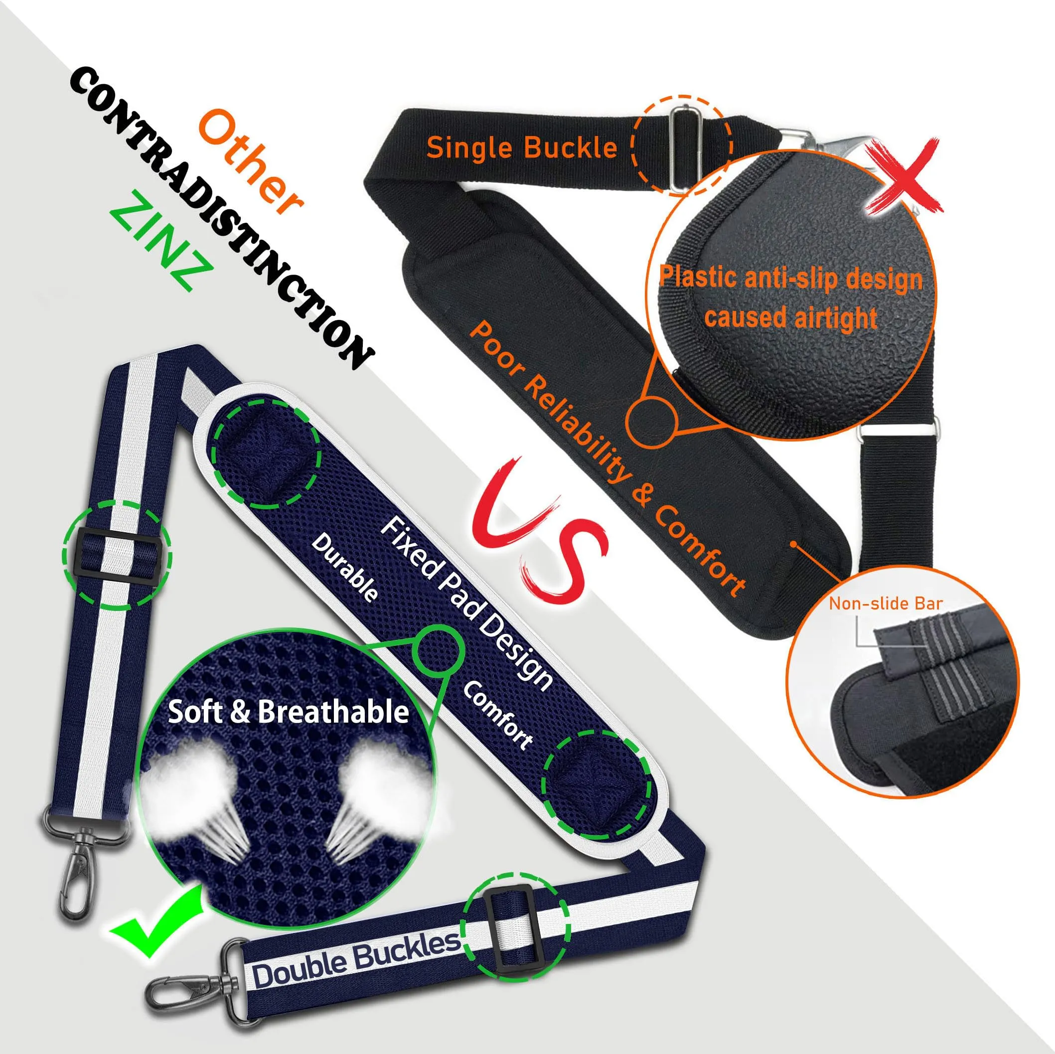ZINZ Cinturino Regolabile con Imbottitura Fissa, Strisce - immagine 5