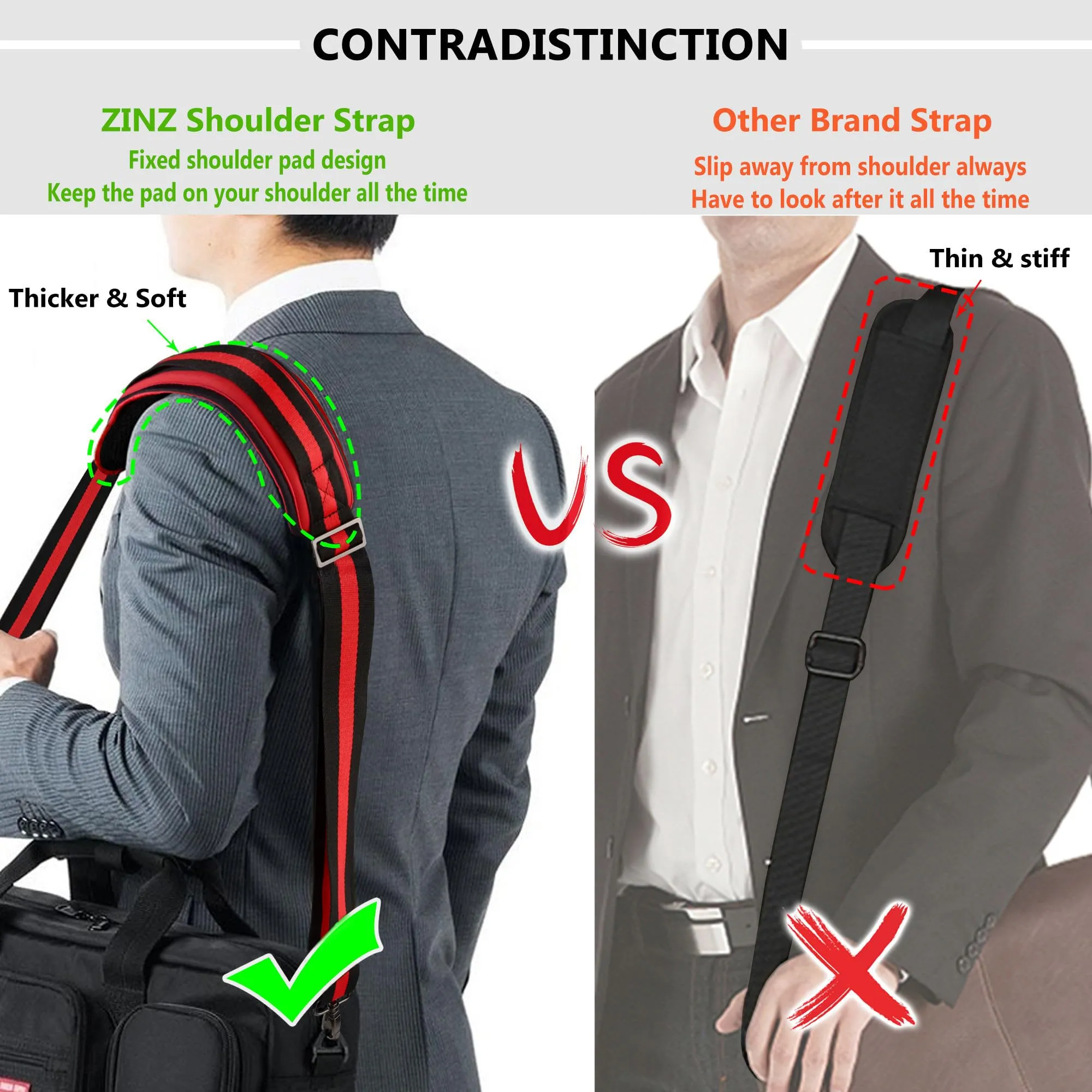 ZINZ Cinturino Regolabile con Imbottitura Fissa Spessa, Strisce-BkRBk, 57" - immagine 4