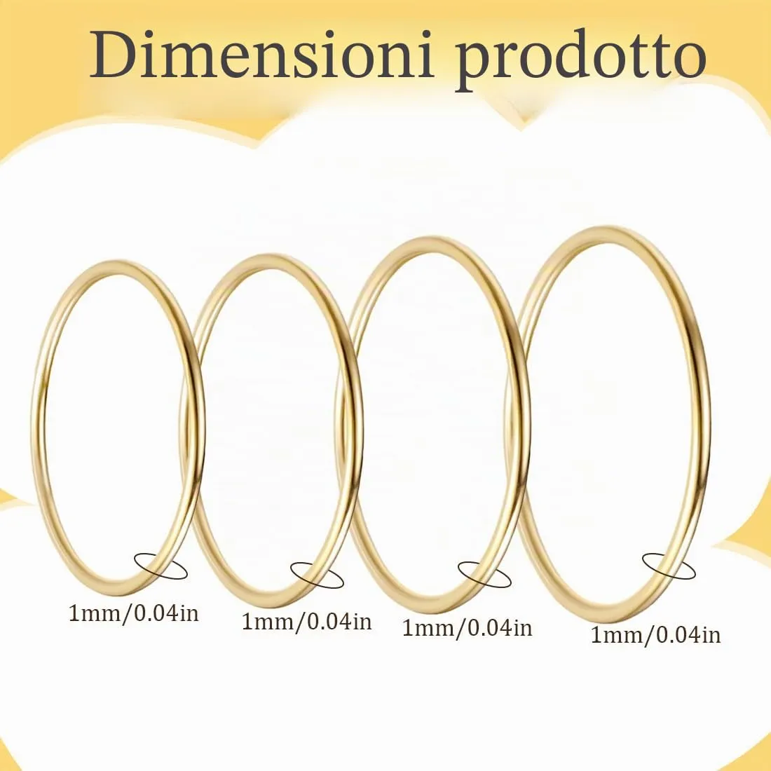 DOKRIN Set da 7 anelli impilabili da donna in acciaio inossidabile placcato in oro 14K, 1 mm, misure 4-10 - immagine 2