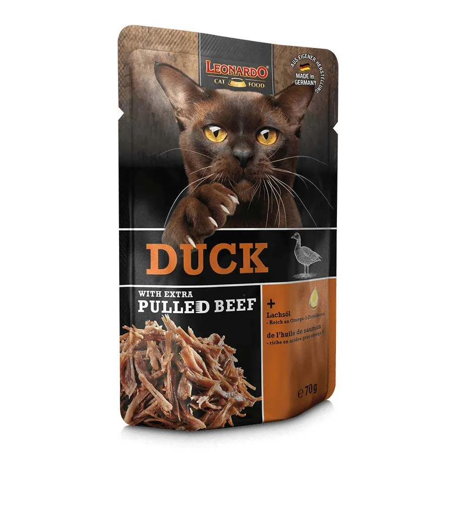 Leonardo Cibo Umido per Gatti Senza Cereali Anatra con Straccetti di Manzo, 16x70g - immagine 2