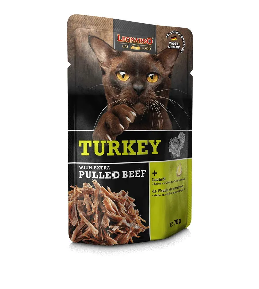 Leonardo Cibo Umido per Gatti senza Cereali Tacchino con Straccetti di Manzo, 16x70g - immagine 2