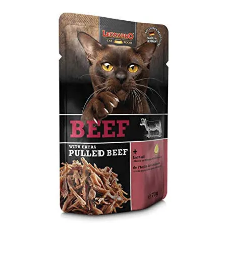 Leonardo Sacchetto Fresco di Manzo con Strisce di Carne Pulled Beef, Cibo Umido Senza Cereali per Gatti, 70 g - immagine 2