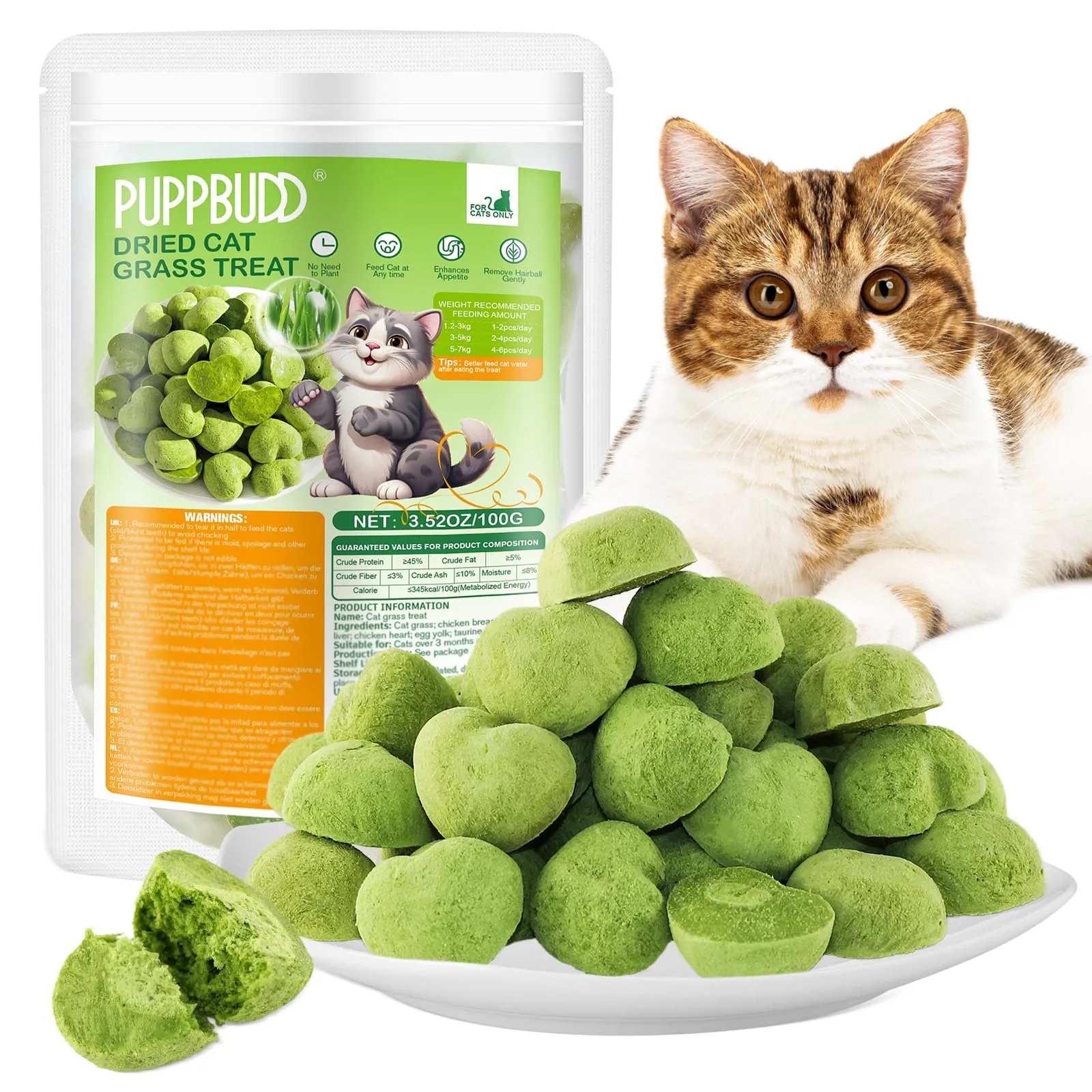 PUPPBUDD Bastoncini di Erba per Gatti, Snack Liofilizzato e Giocattolo Dentale, 100g - immagine 1