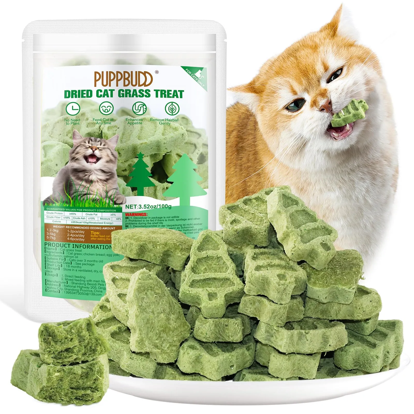 PUPPBUDD Bastoncini di Erba per Gatti Liofilizzati, Snack Dentale con Erba Gatta, 100g - immagine 1