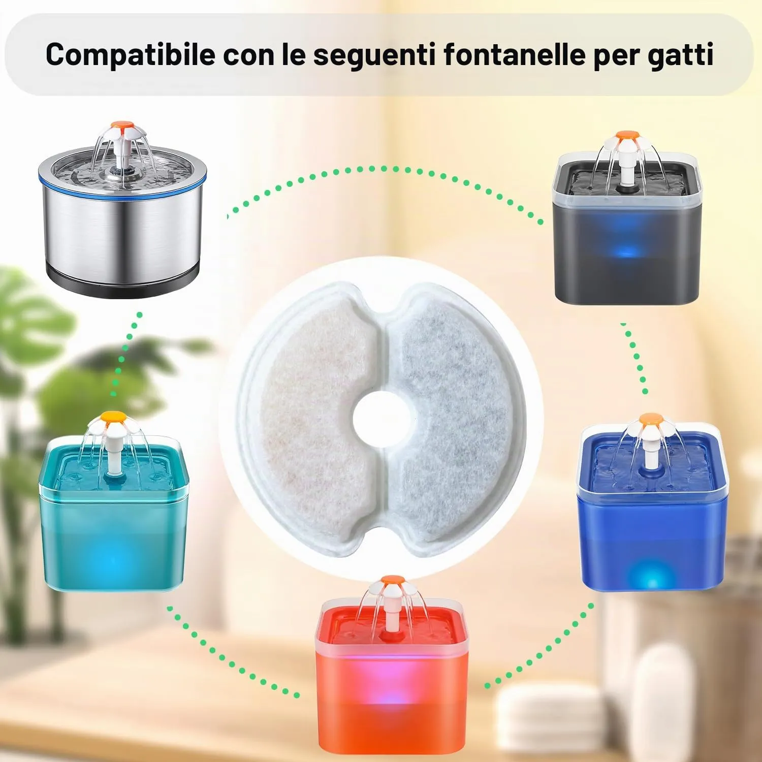 Zemiu Filtri per Fontanella Gatti, 8 Pezzi, per Fontana 2L e 2.5L, con Carbone Attivo e Resina - immagine 4