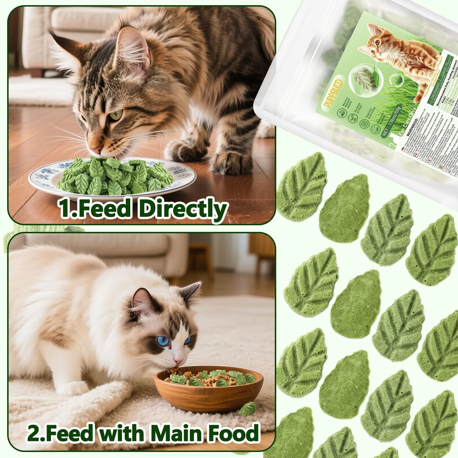 PUPPBUDD Bastoncini di Erba per Gatti, Snack Liofilizzato per la Pulizia dei Denti, 50g - immagine 8