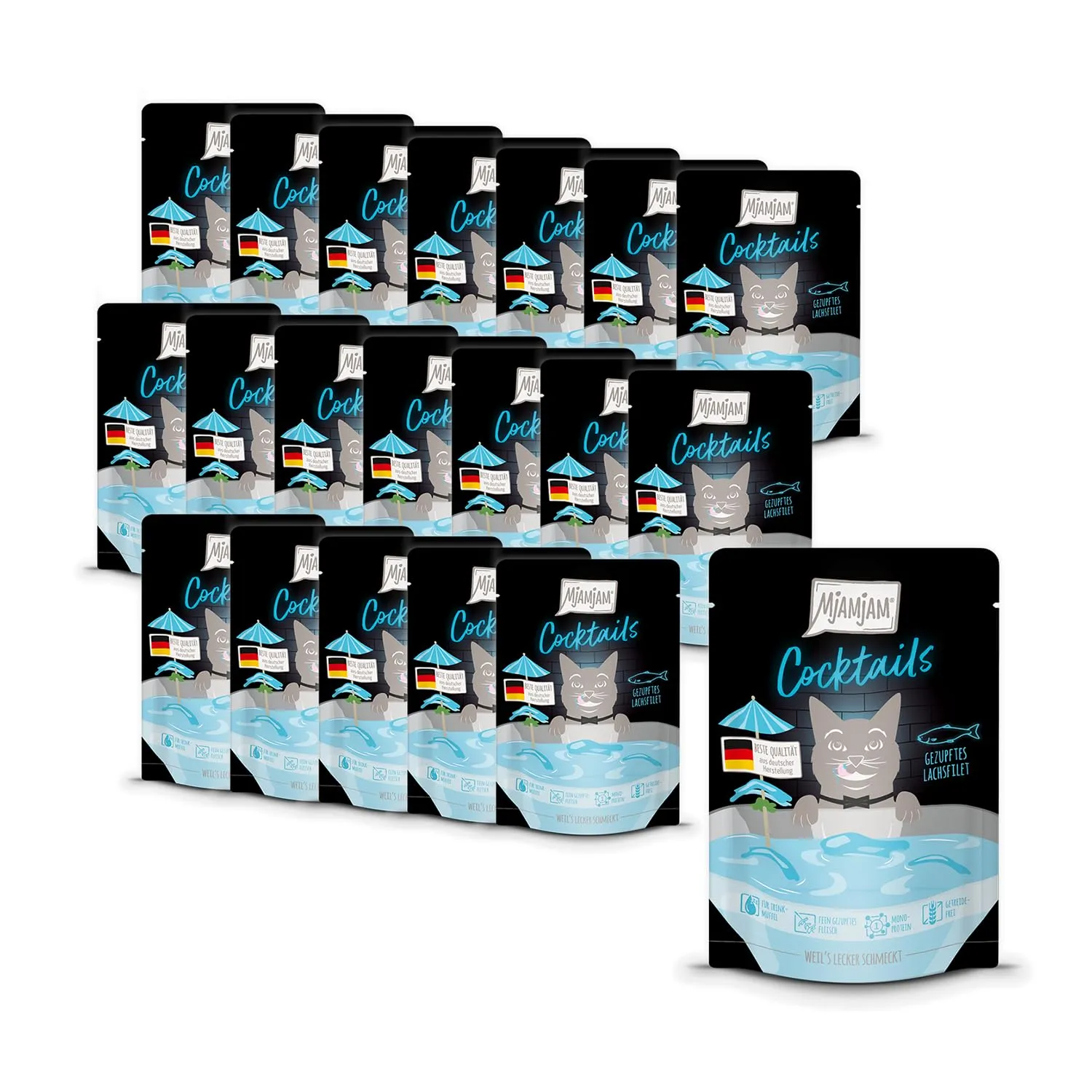 MjAMjAM Cocktails Bevanda per Gatti al Filetto di Salmone Sfilacciato, Senza Cereali, 20 x 40 ml - immagine 1