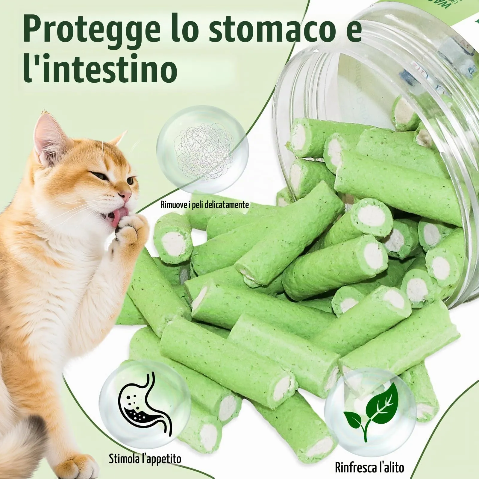 PUPPBUDD Bastoncini di Erba e Pollo per Gatti, Snack Liofilizzato per la Pulizia dei Denti, 100g - immagine 3