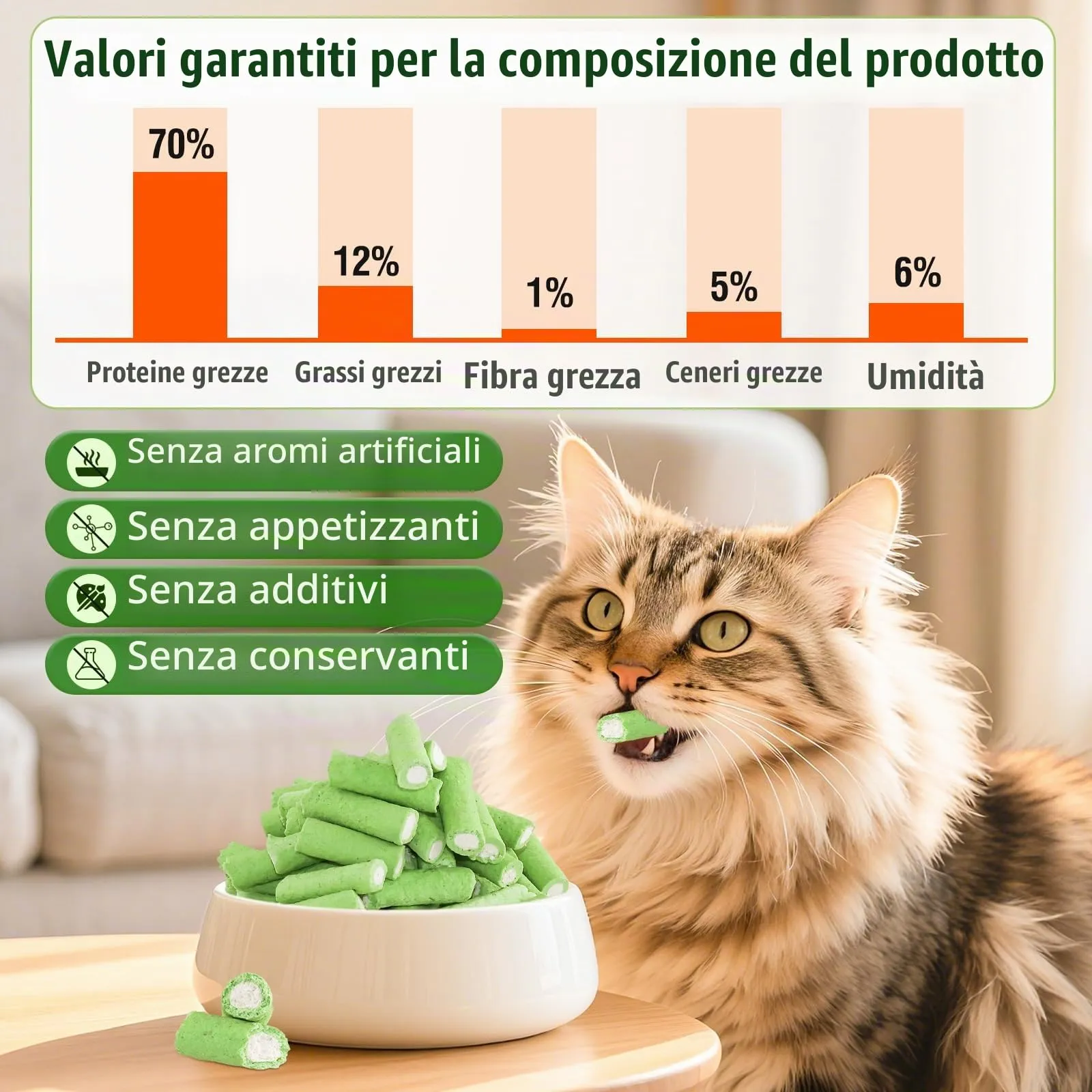 PUPPBUDD Bastoncini di Erba e Pollo per Gatti, Snack Liofilizzato per la Pulizia dei Denti, 100g - immagine 4