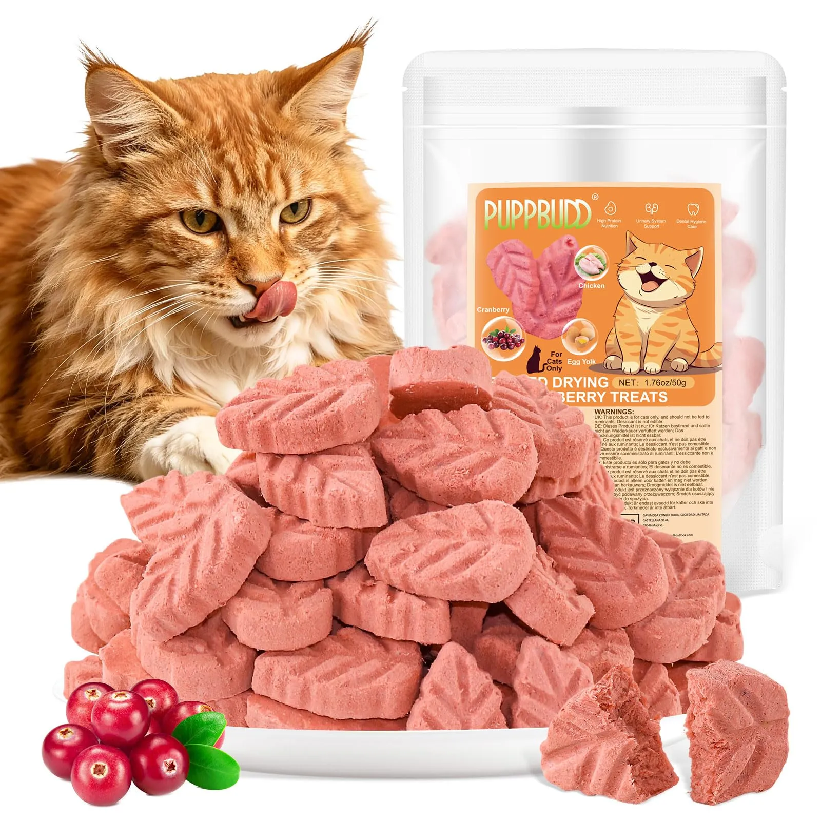 PUPPBUDD Snack liofilizzato di Pollo e Mirtillo Rosso per Gatti, 50g - immagine 1