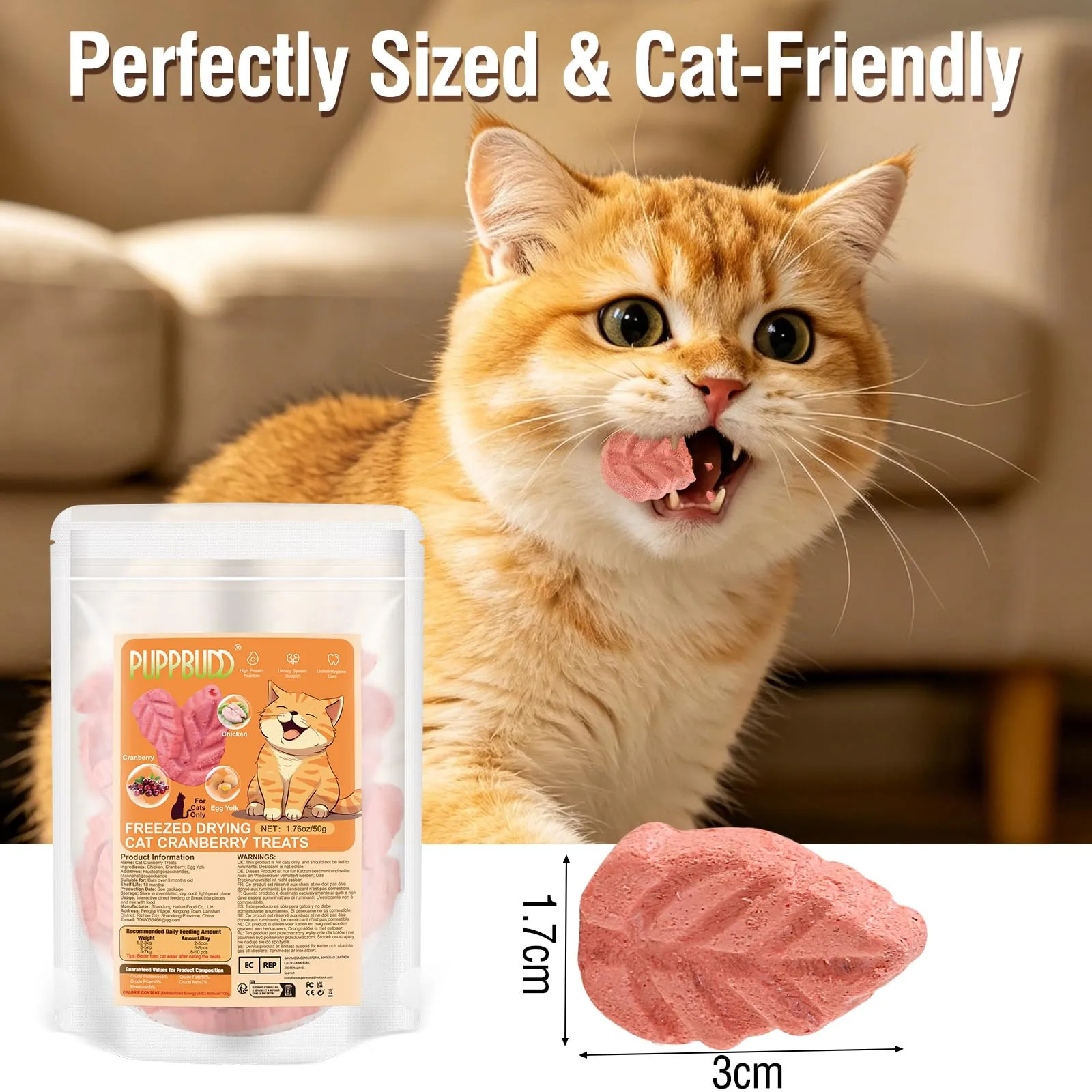 PUPPBUDD Snack liofilizzato di Pollo e Mirtillo Rosso per Gatti, 50g - immagine 5