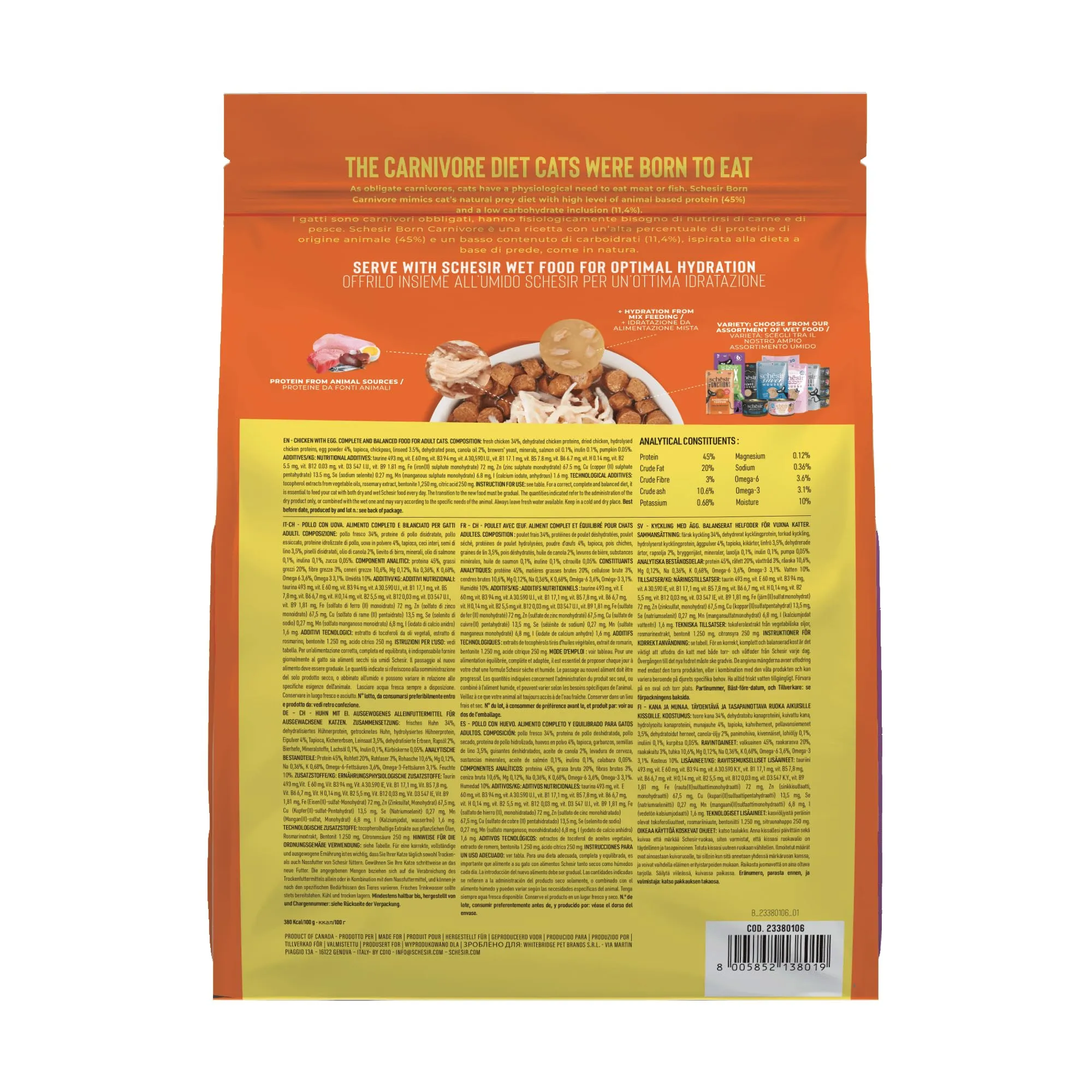 Schesir Born Carnivore Pollo e Uovo, Crocchette per Gatti adulti Cotte al forno, 255g (Confezione da 2) - immagine 3