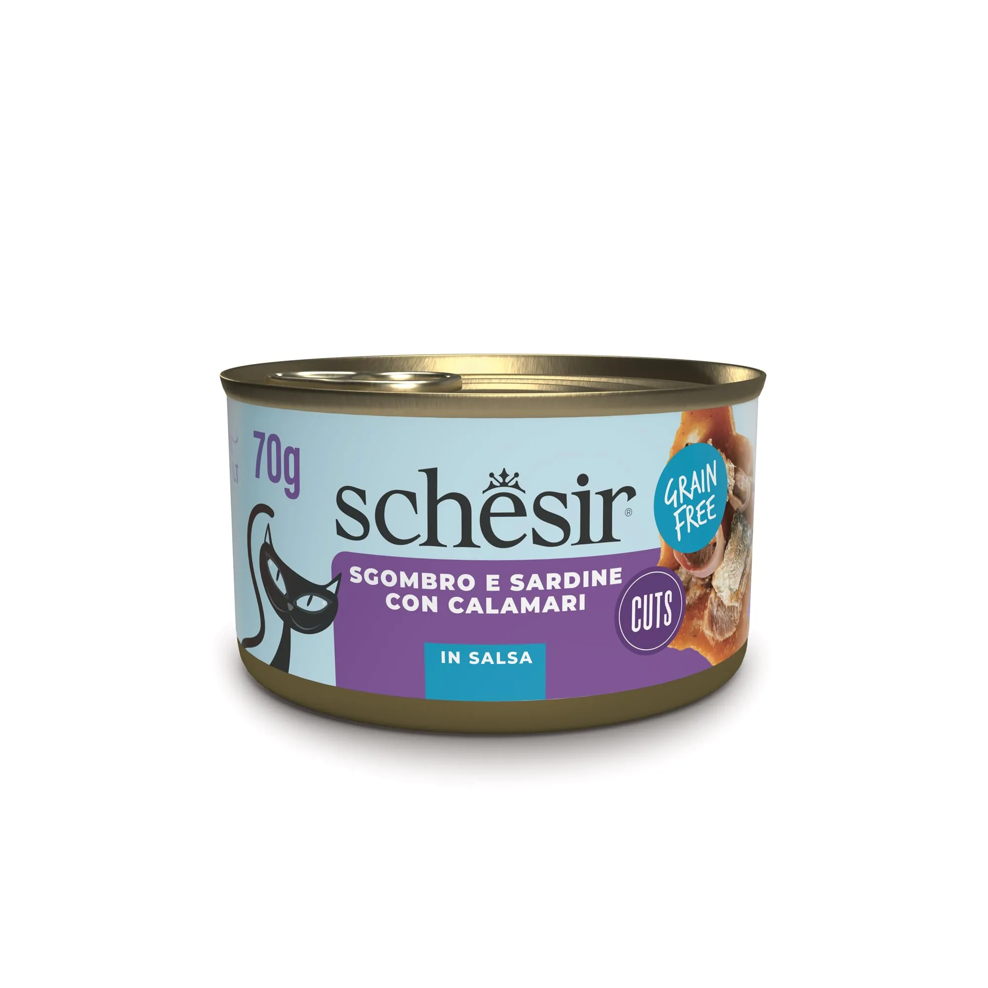 Schesir Trancetti di Sgombro e Sardine con Calamari, Alimento Umido Complementare per Gatti, 12 lattine da 70g - immagine 1