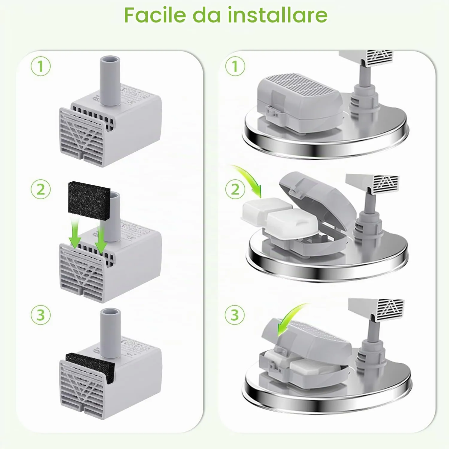puiaxod Filtri di Ricambio per Fontanelle per Gatti in Acciaio Inossidabile, 16 Filtri a Carbone Attivo e 16 Spugne - immagine 4