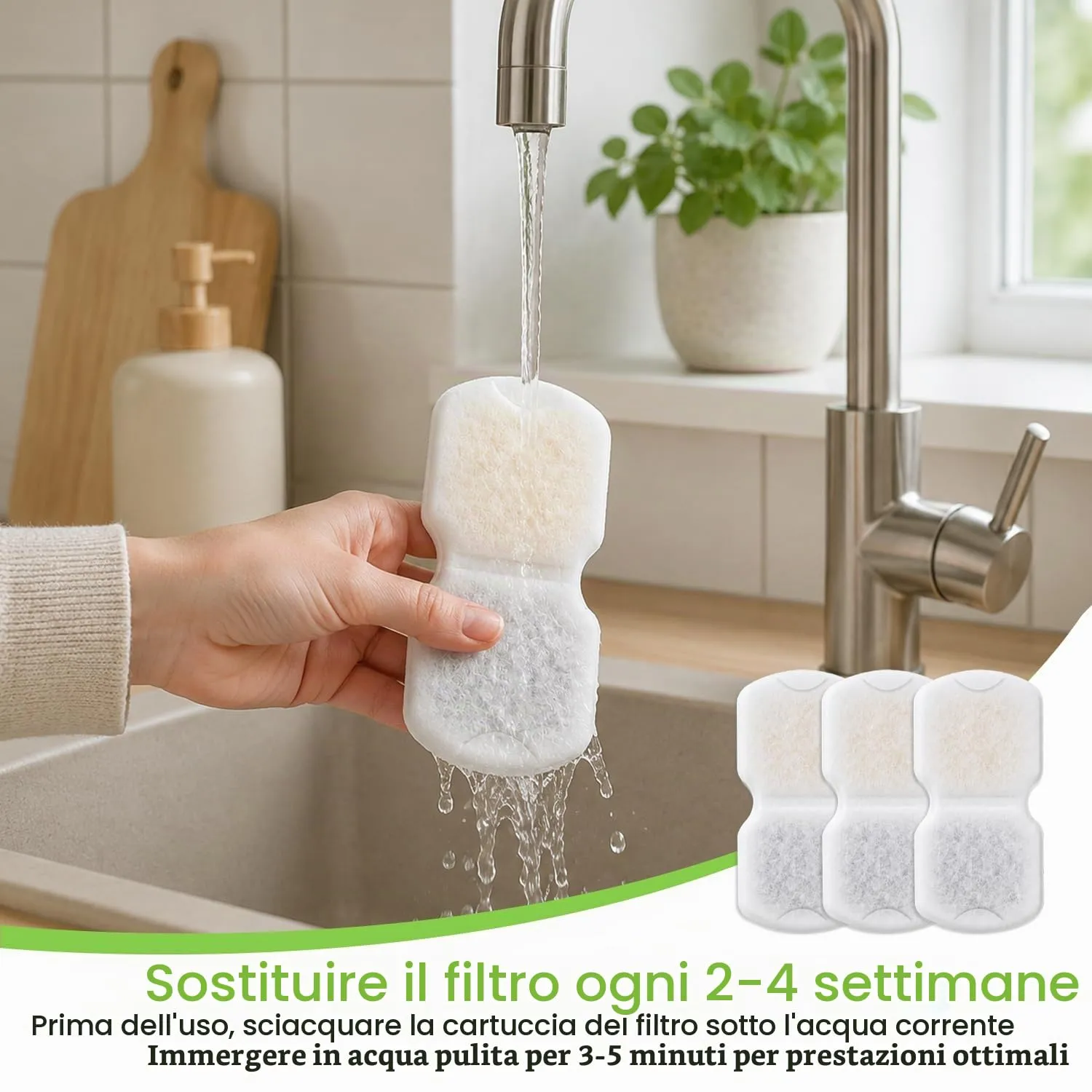 puiaxod Filtri di Ricambio per Fontanelle per Gatti in Acciaio Inossidabile, 16 Filtri a Carbone Attivo e 16 Spugne - immagine 6
