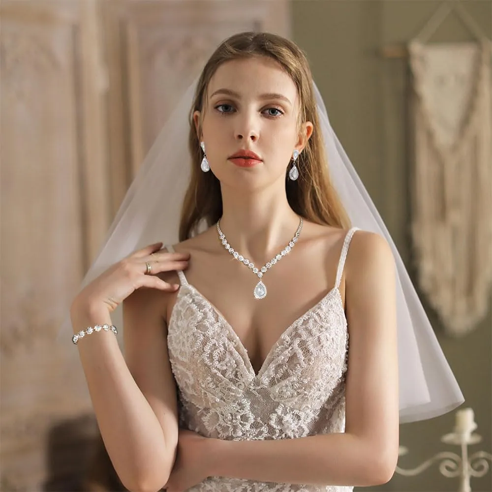 FDEETY Set di Gioielli da Sposa con Strass, Collana, Braccialetti e Orecchini - Argento - immagine 7