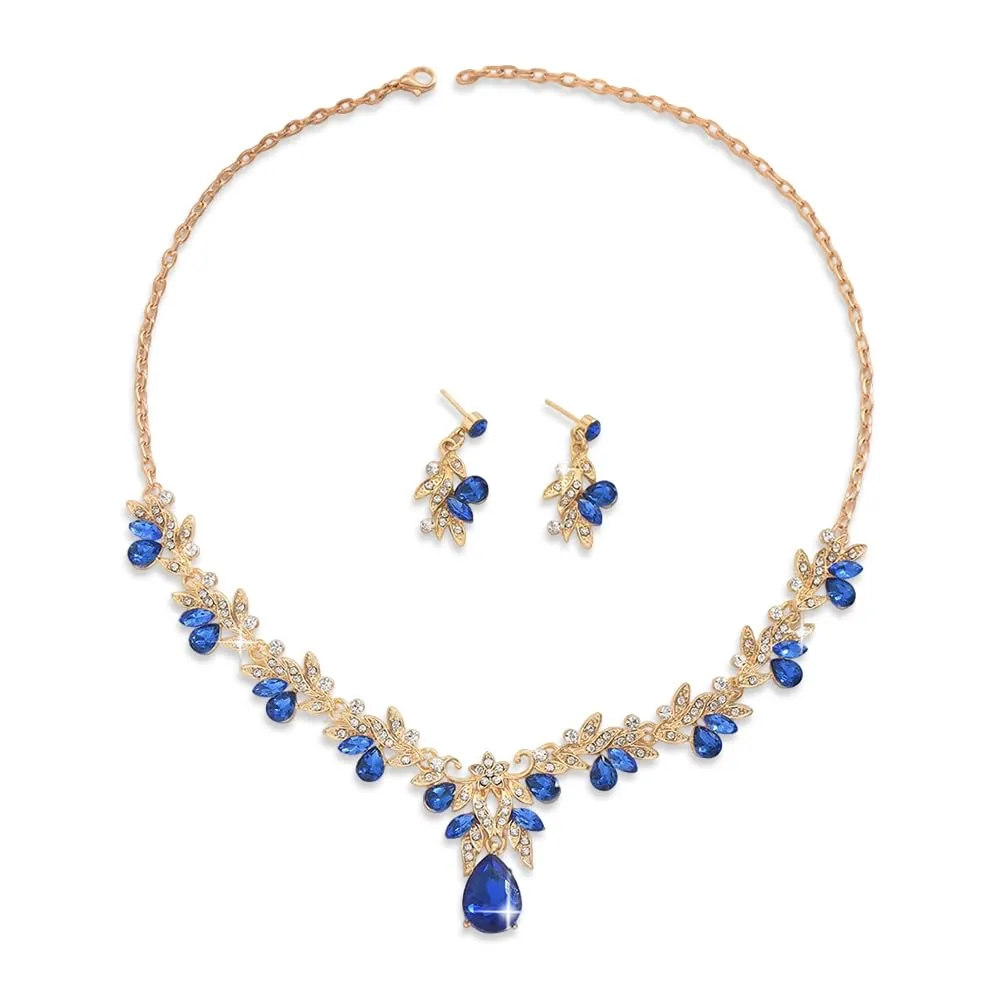 XFSRG Parure Gioielli Donna con Collana, Orecchini e Bracciale in Cristallo Strass (Blu Oro) - immagine 1