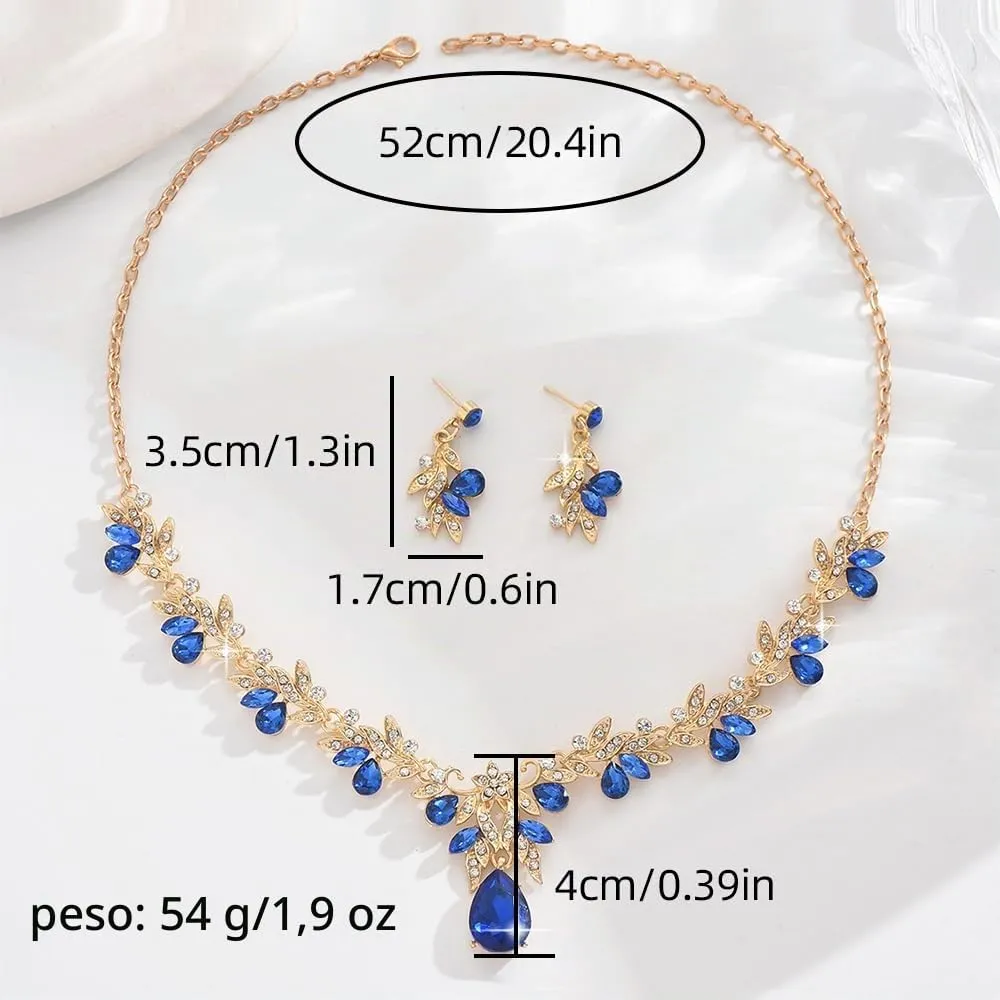 XFSRG Parure Gioielli Donna con Collana, Orecchini e Bracciale in Cristallo Strass (Blu Oro) - immagine 2