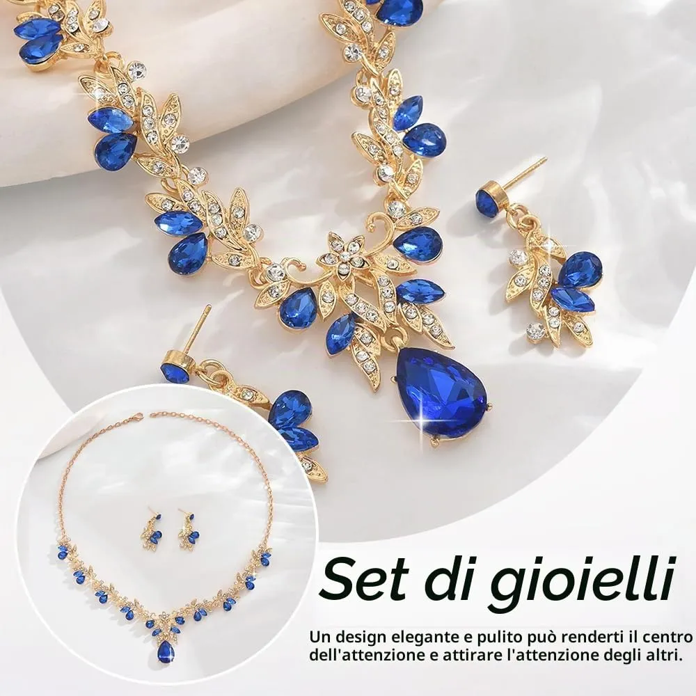 XFSRG Parure Gioielli Donna con Collana, Orecchini e Bracciale in Cristallo Strass (Blu Oro) - immagine 3