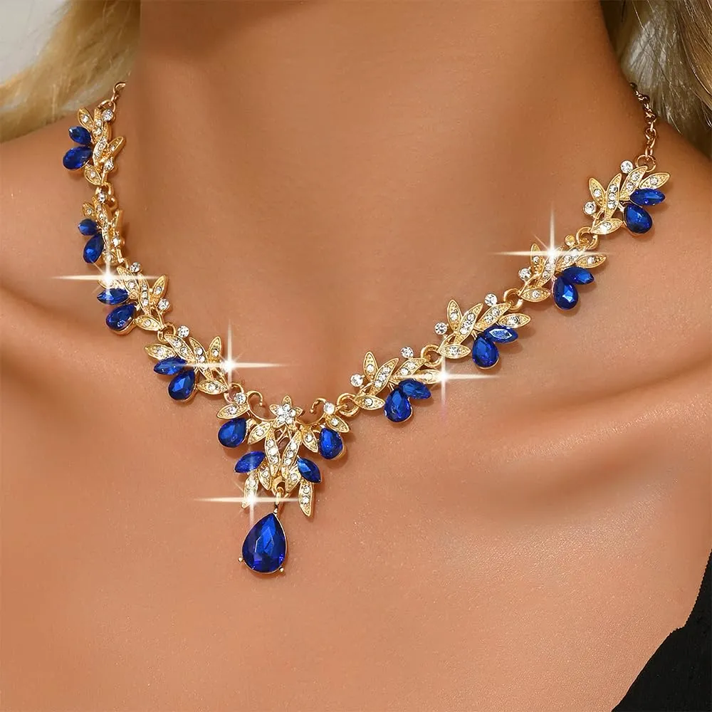 XFSRG Parure Gioielli Donna con Collana, Orecchini e Bracciale in Cristallo Strass (Blu Oro) - immagine 4