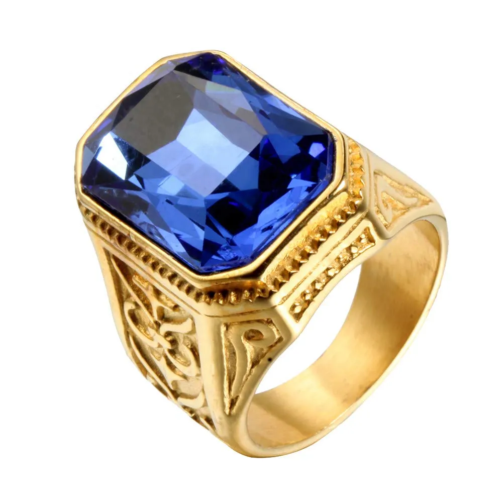PAURO Anello Uomo Vintage in Acciaio Inossidabile con Zircone Oro Azzurro Misura 14 - immagine 1