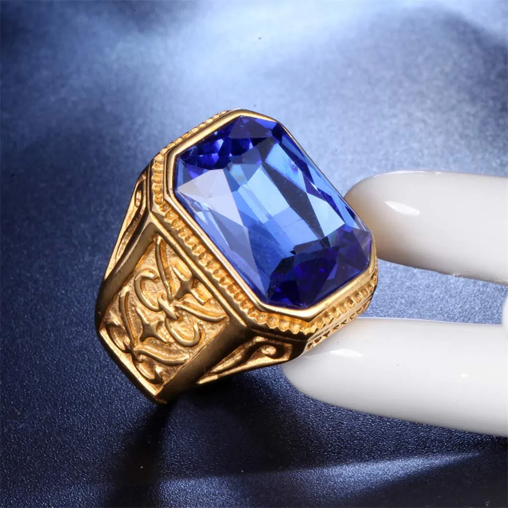 PAURO Anello Uomo Vintage in Acciaio Inossidabile con Zircone Oro Azzurro Misura 14 - immagine 2