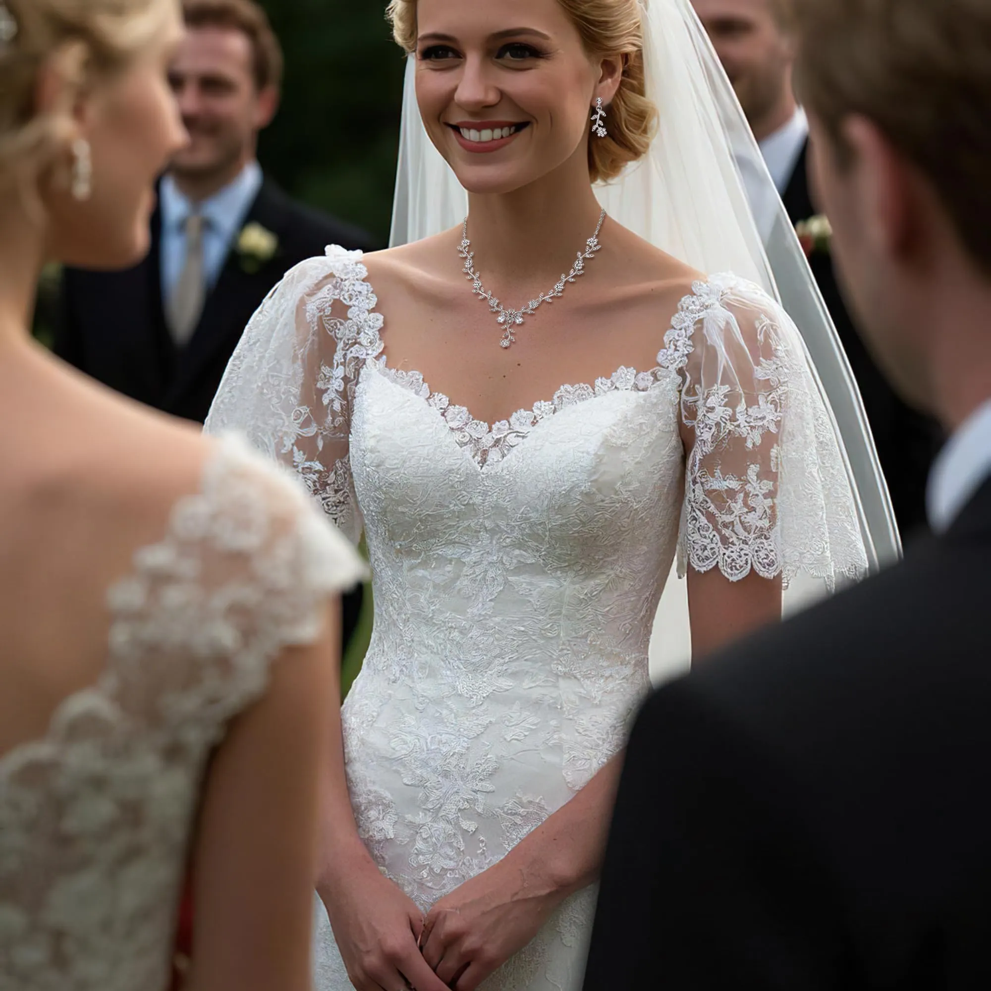 Clearine Set di gioielli per matrimonio da donna con cristalli a foglia e fiore, collana e orecchini, Trasparente Argento-fondo - immagine 2