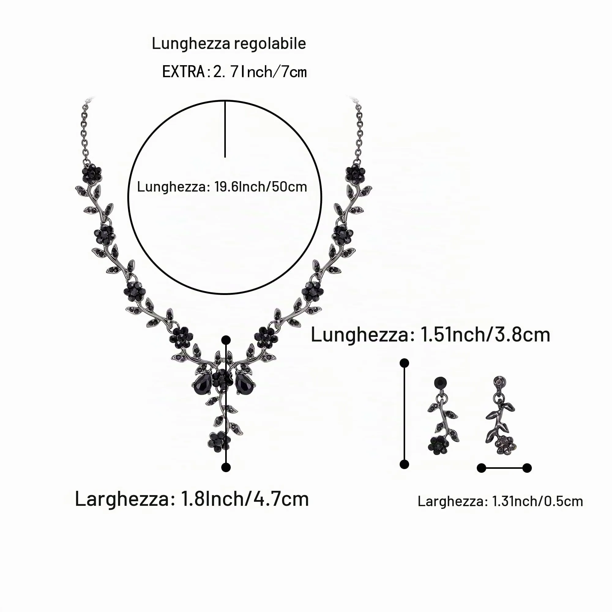 Clearine Set di Gioielli per Matrimonio Donna con Cristalli a Fiore e Foglia, Collana e Orecchini, Nero - immagine 4