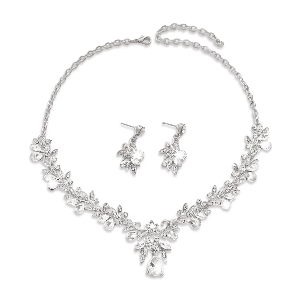 XFSRG Set Gioielli Donna Collana e Orecchini con Cristalli (Bianco argento) - immagine 1