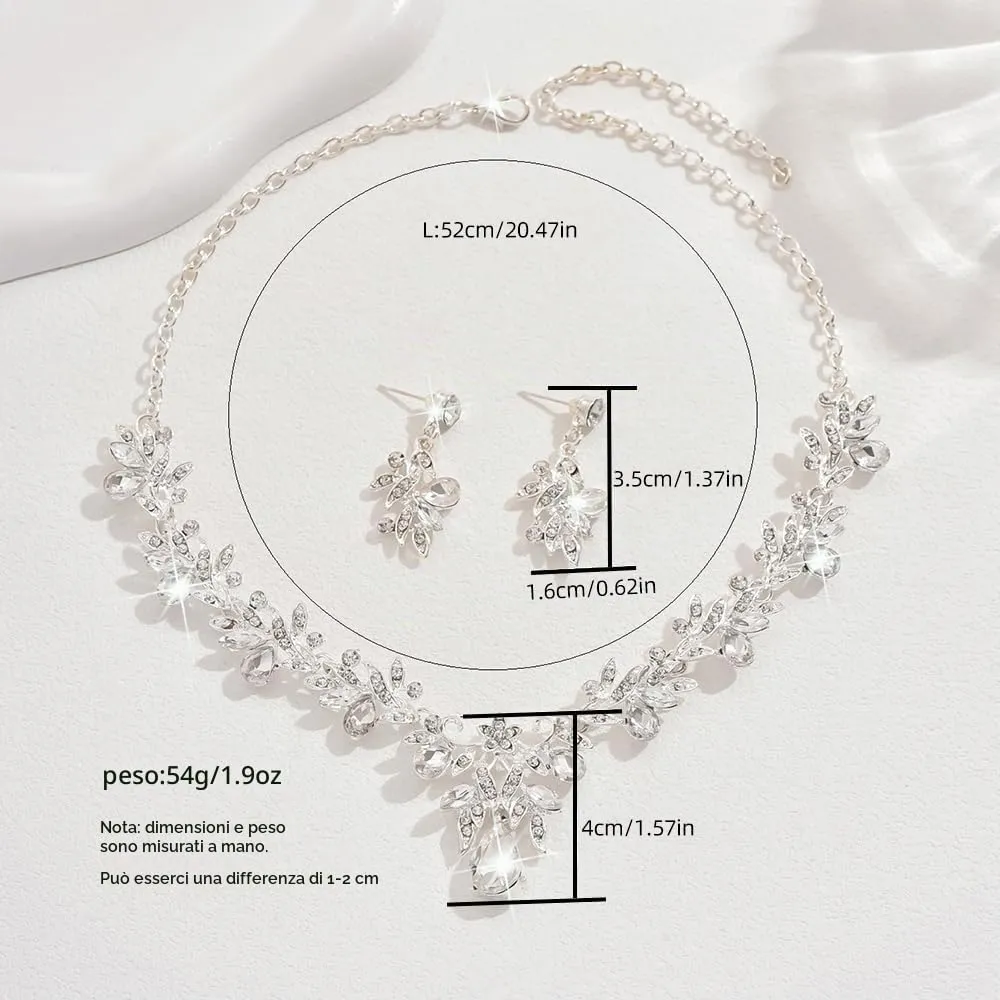 XFSRG Set Gioielli Donna Collana e Orecchini con Cristalli (Bianco argento) - immagine 2
