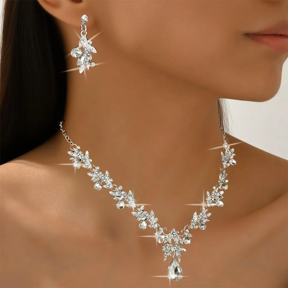 XFSRG Set Gioielli Donna Collana e Orecchini con Cristalli (Bianco argento) - immagine 6