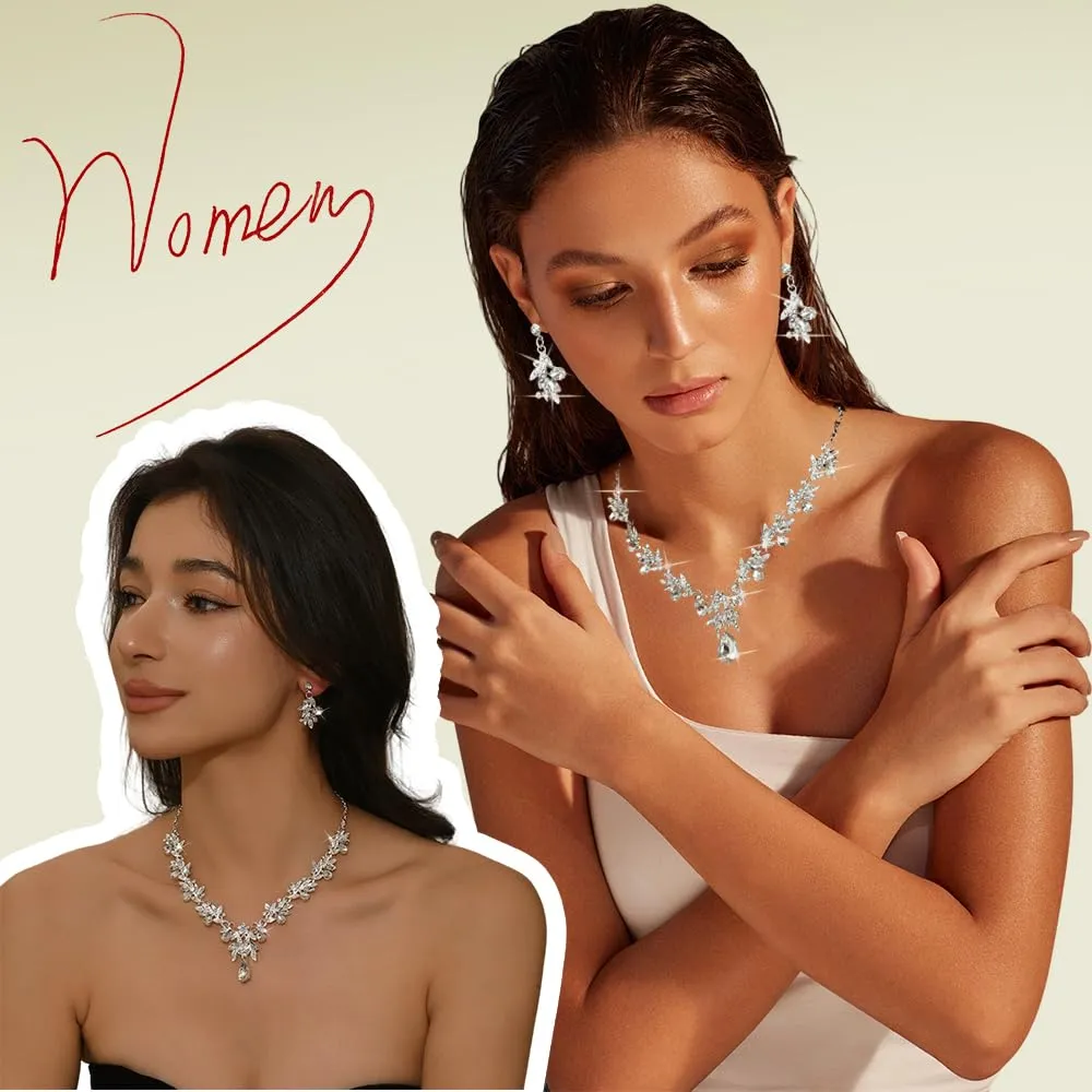 XFSRG Set Gioielli Donna Collana e Orecchini con Cristalli (Bianco argento) - immagine 7