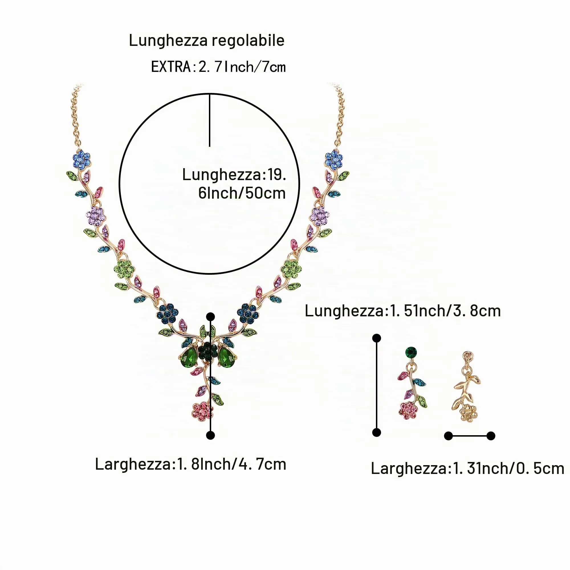 Clearine Set di Gioielli per Matrimonio da Donna con Cristalli a Forma di Foglia e Fiore, Collana e Orecchini, Multicolore Oro-fondo - immagine 4