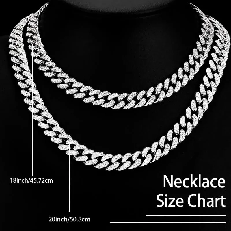 Xiaoliny Set di Gioielli Donna con Collana Catena Cubana, Bracciale e Orecchini a Cerchio in Zirconia, 3 Pezzi, Argento - immagine 5