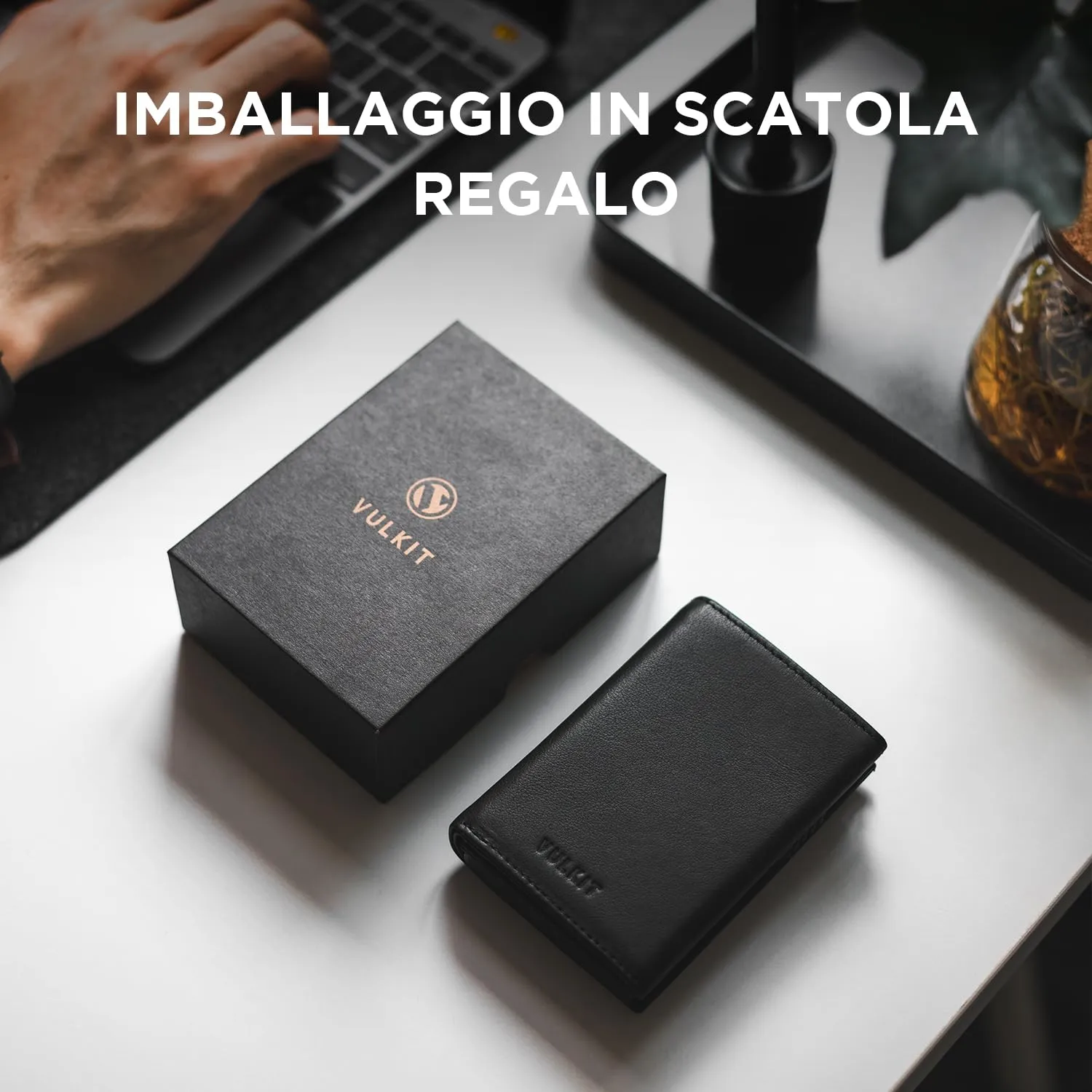 VULKIT Porta Carte Pop-up in Pelle di Vacchetta Pieno Fiore con Blocco RFID, Scomparto per Banconote, Finestra per Documenti e Tasca Porta Monete - immagine 6
