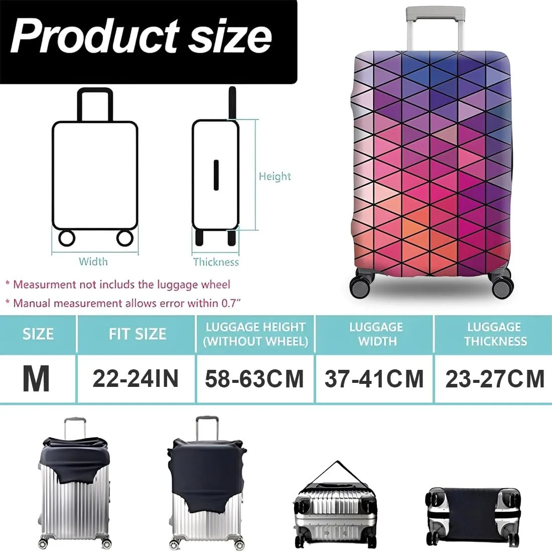 COYUN Custodia Protettiva Elastica per Valigie Trolley, Multicolore, M - immagine 3