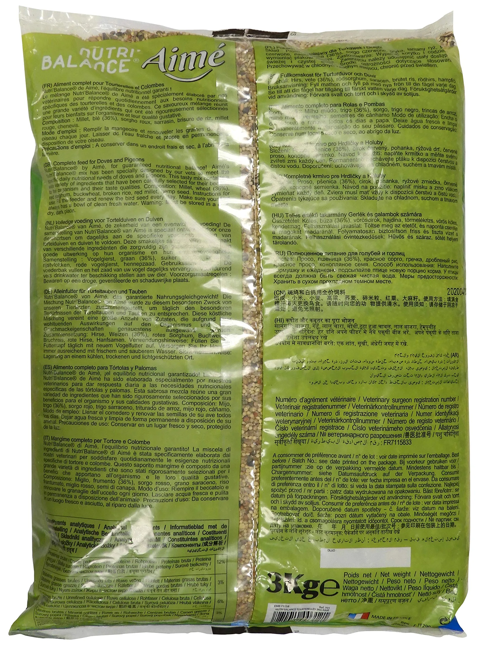 Aimé Nutri'Balance Alimento per Tortorcere e Colombe, 3 kg - immagine 4