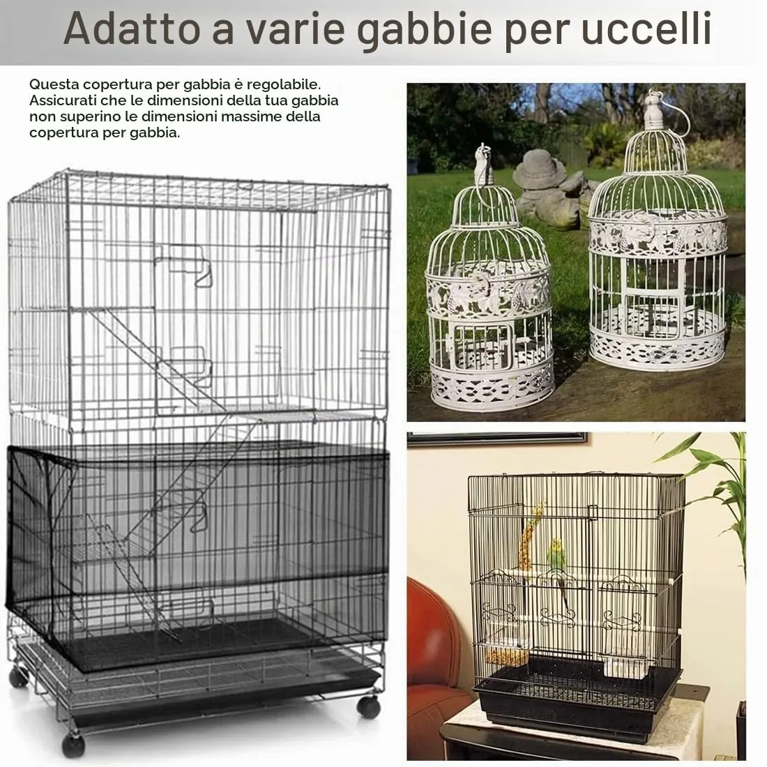 PLABBDPL Copertura per Gabbia per Uccelli in Rete di Nylon, Universale e Regolabile, 2 Pezzi, Nero - immagine 5