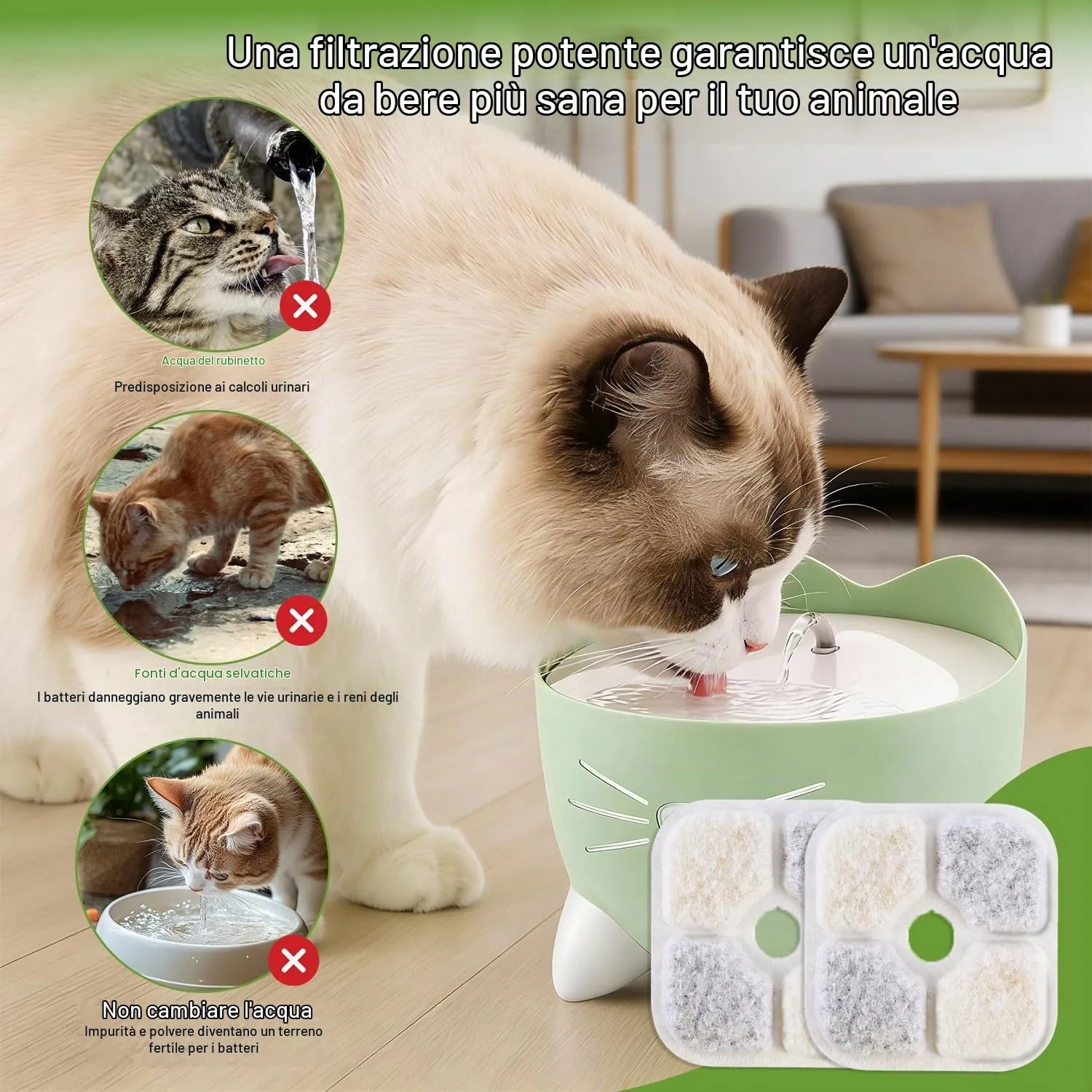 puiaxod Cartucce Filtro per Fontanelle per Gatti, Compatibili con Catit Pixi, Set di 25 Filtri a Carbone Attivo e 4 Tubi - immagine 3